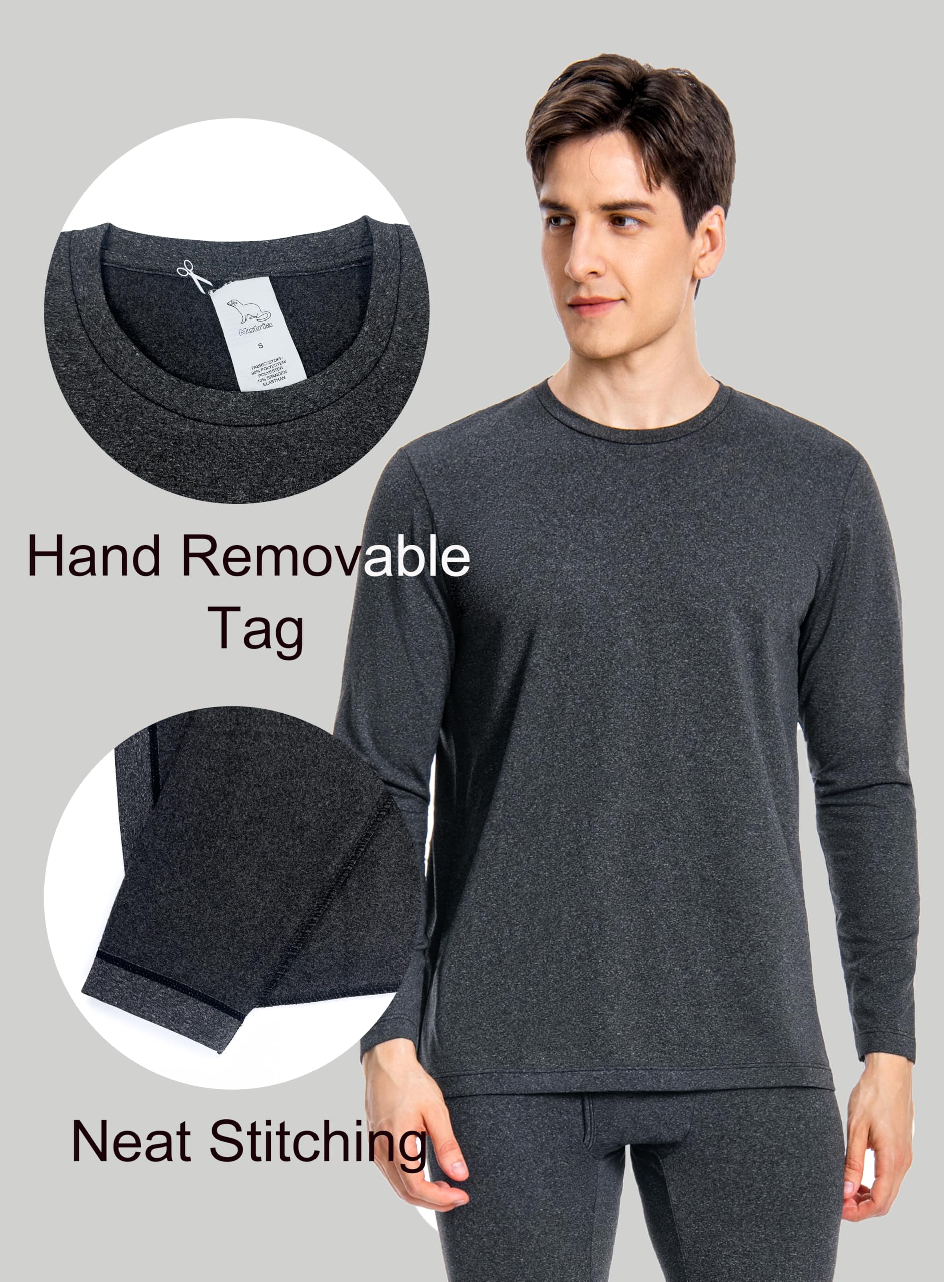 Nutria Maglia Termica Uomo Manica Lunga Pacco da 2, Maglie Termiche con Interno in Pile Girocollo, Biancheria Intima Termica Camicie Foderate in Pile per l'inverno Leggera Sci Corsa Ciclismo U07A