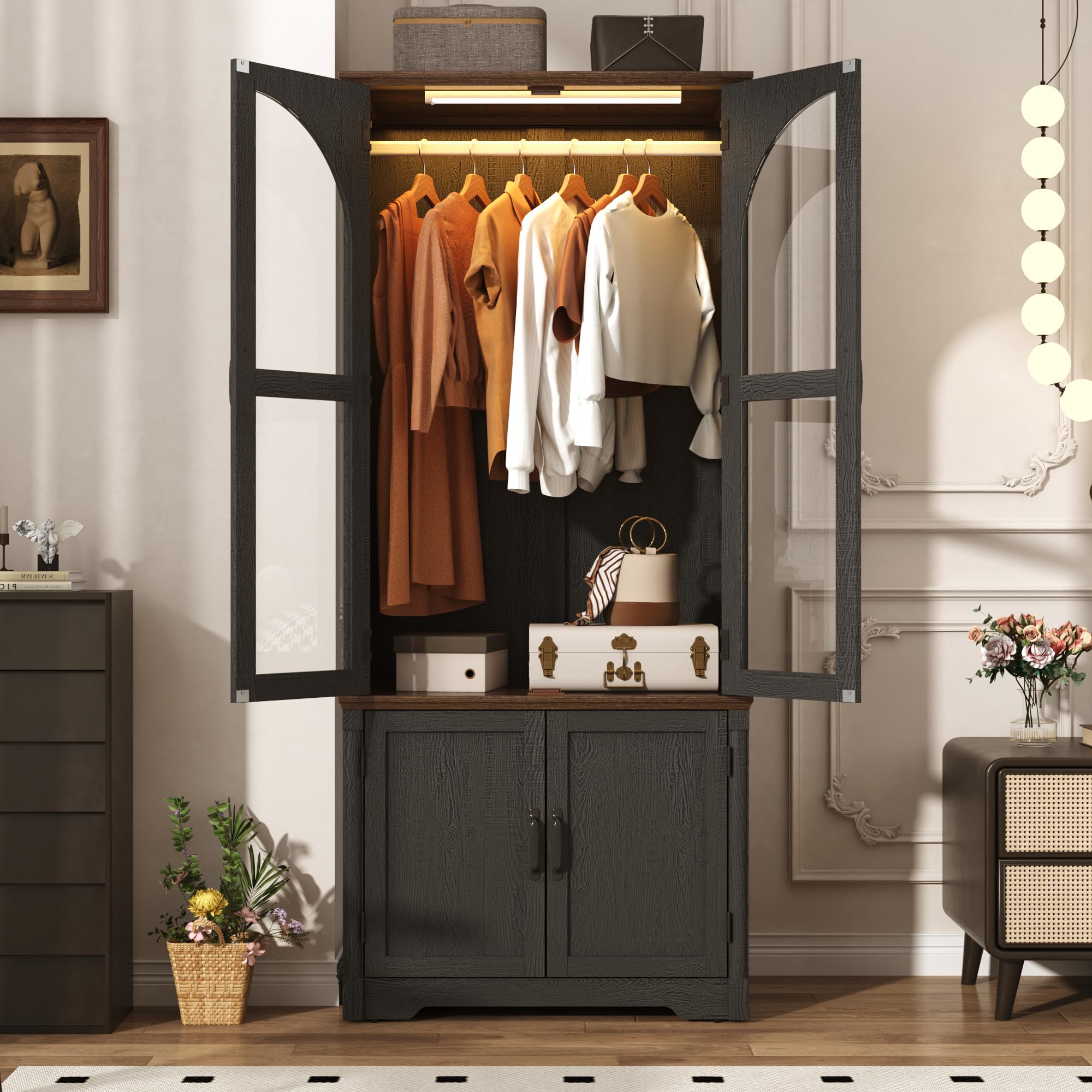 armoire for long dresses Modern Luxury White Wide Armoire Clothes Cabinet with 3 Drawers & 6 Doors