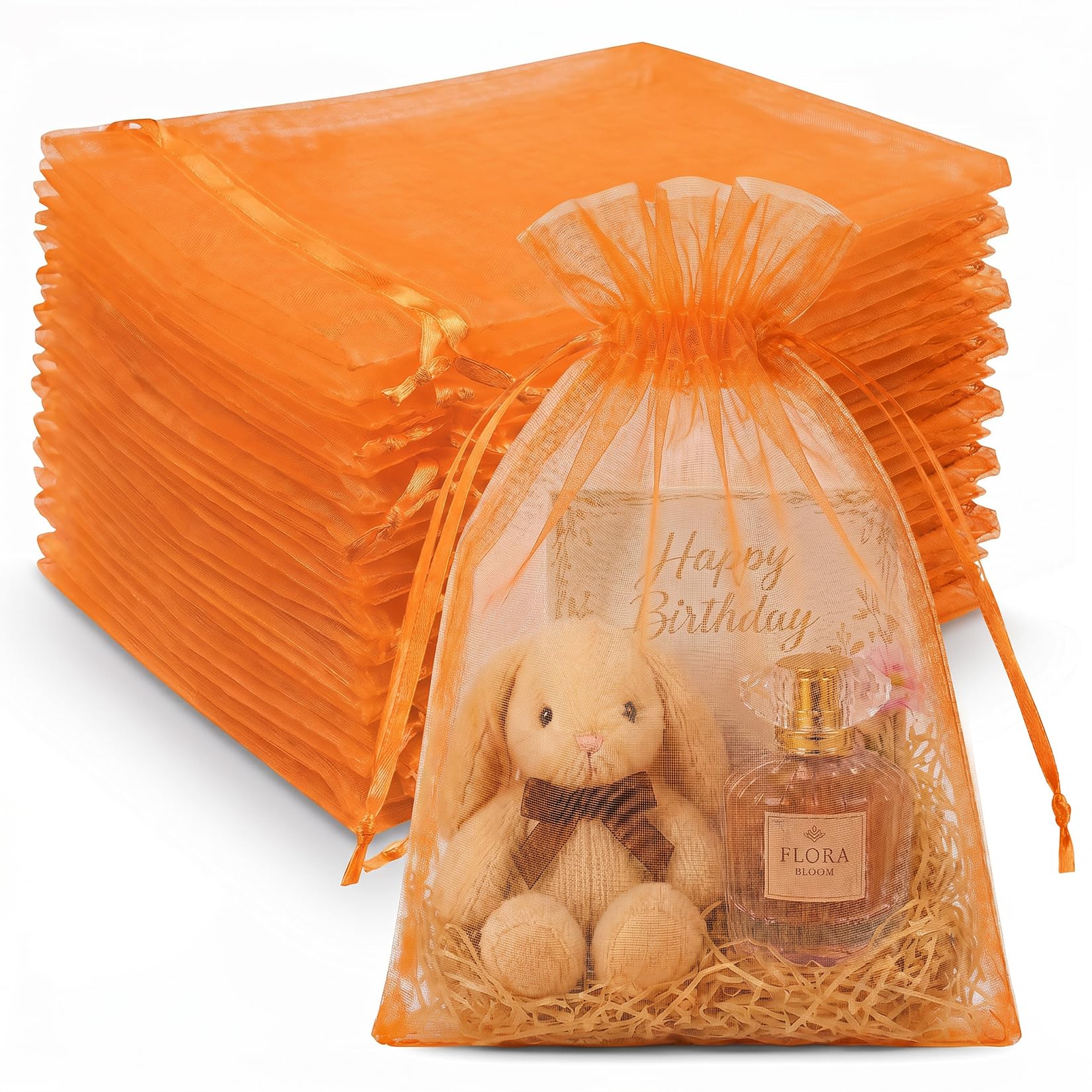 Crweety 50 Pcs Large Organza Bags 8x12, Orange Small Gift Bags Drawstring