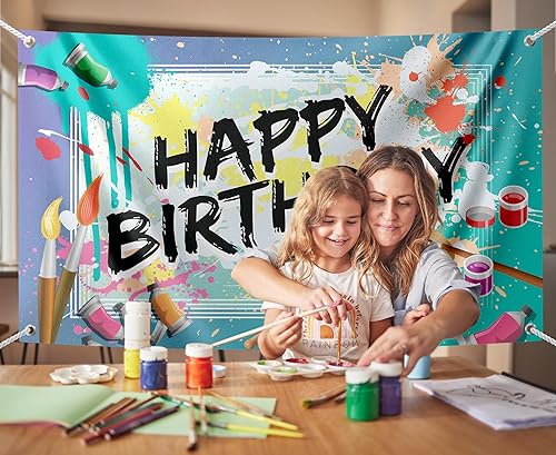 Miniatura 2 de Telón de fondo de fiesta de arte, fondo temático de pintura, pancarta de feliz cumpleaños, decoración de artista, pintura colorida de graffiti de