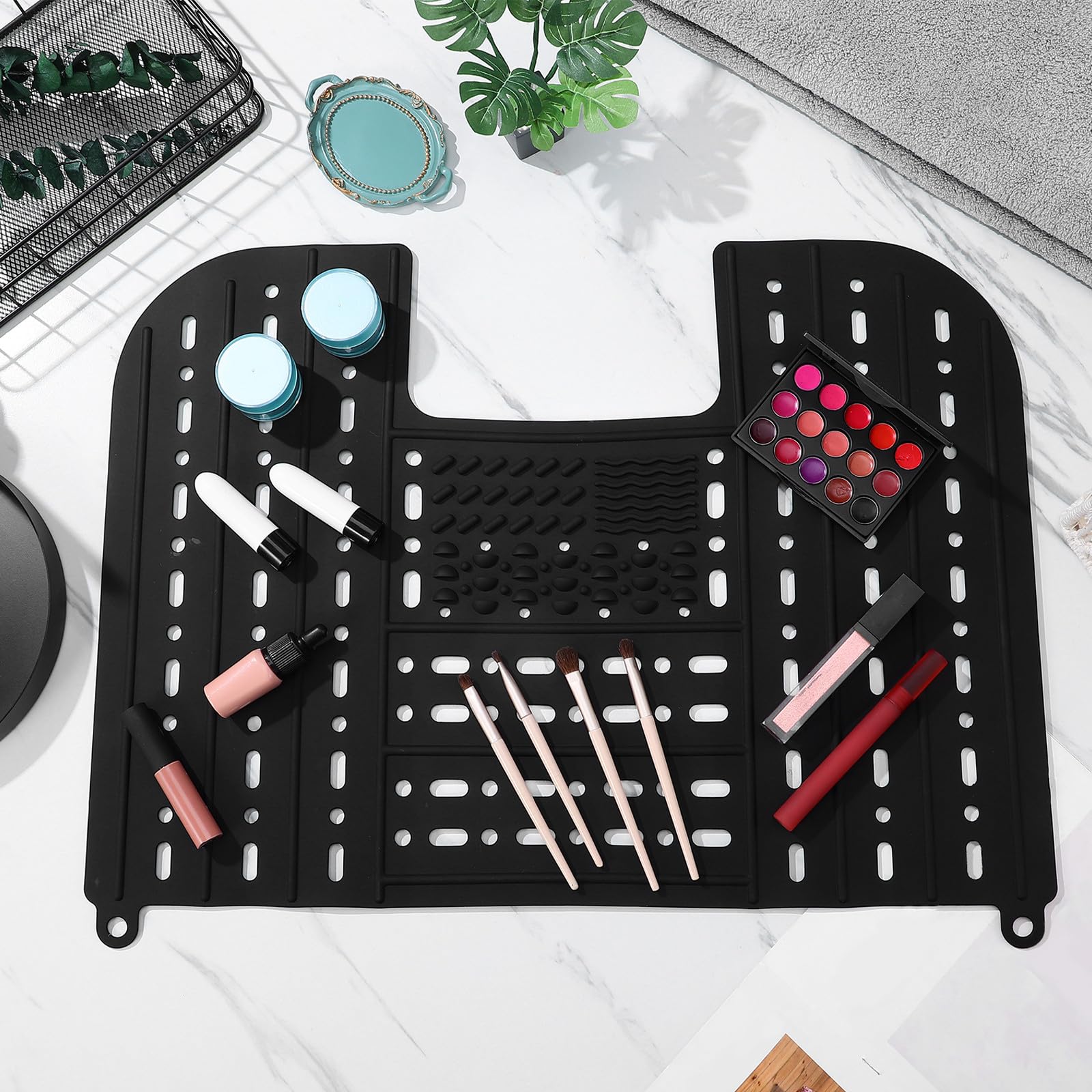 DOITOOL Cubierta para Lavabo de Silicona Negra, Plegable y Fácil de Limpiar, Adecuado para Baño y Rutina de Maquillaje de 55x43 Cm