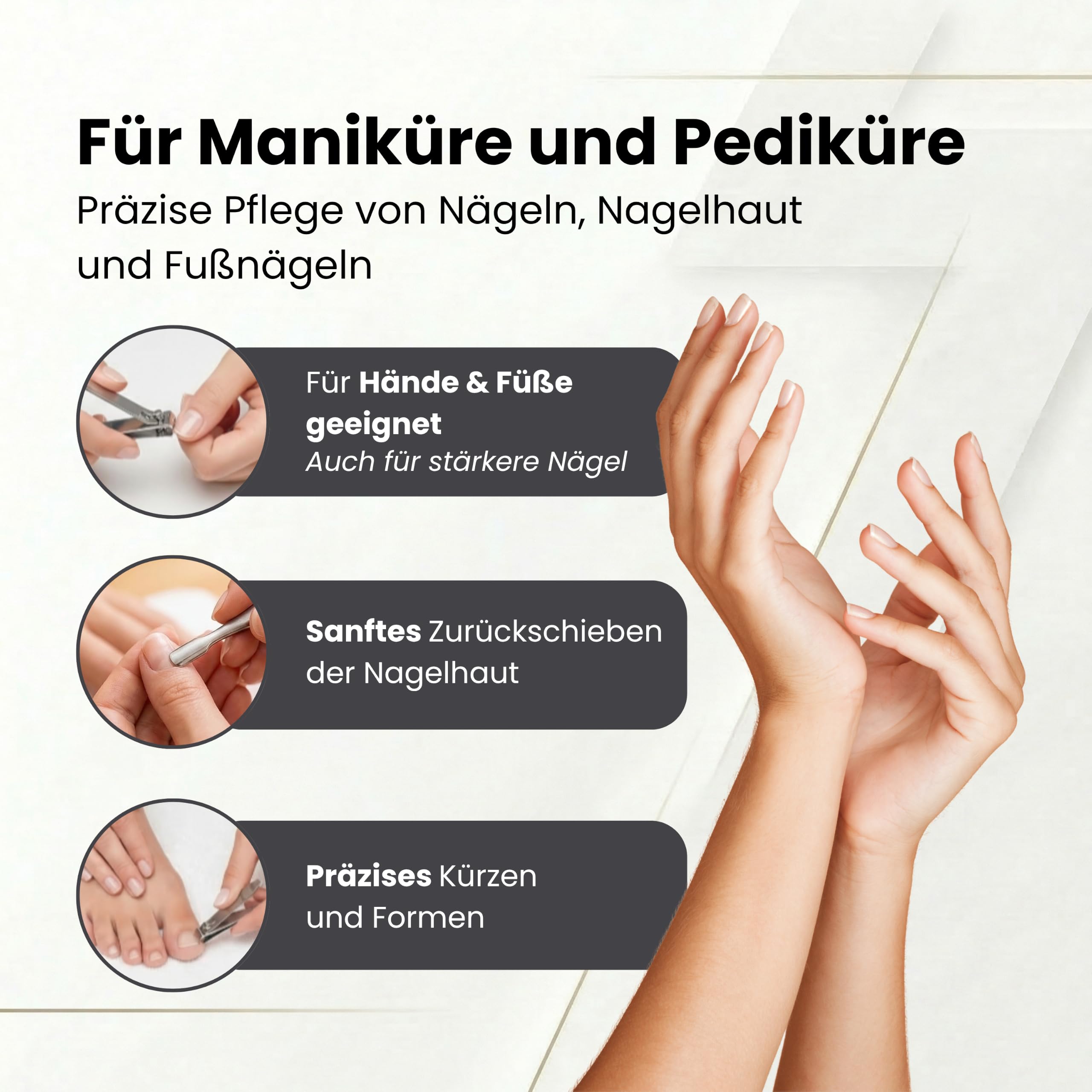 Hans Kniebes Maniküre Set 6-teilig Edelstahl Rostfrei - Nagelpflegeset für Damen und Herren im Leder Etui - Inkl. Nagelschere, Nagelfeile, Nagelhautentferner - Pediküre Set & Fußpflege Set