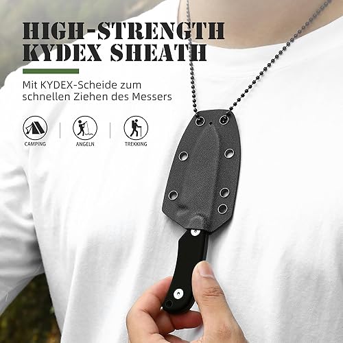 Miniatura 4 de Omesio Nessmuk - Cuchillo táctico pequeño de hoja fija de 5.82 pulgadas, cuchillo compacto de espiga completa EDC para cuello con funda y clip,