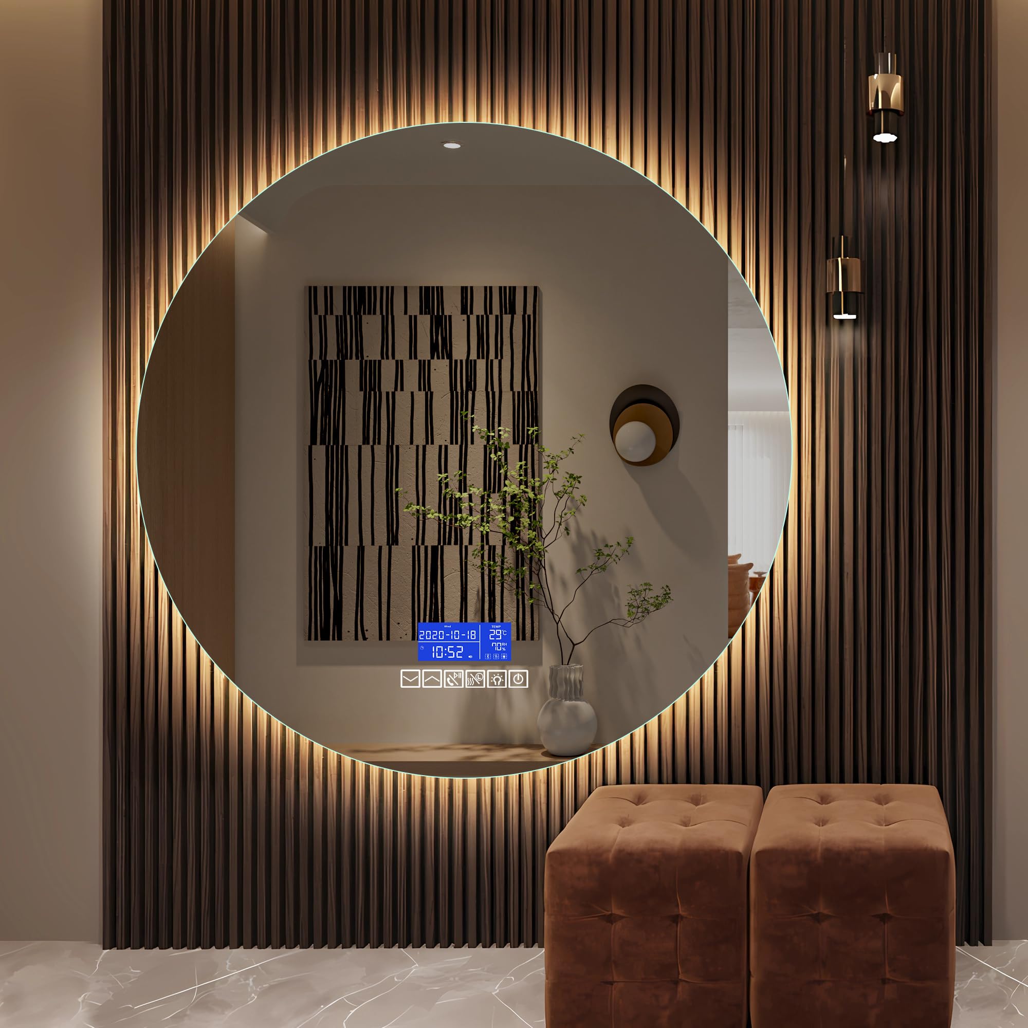 BPKADHY Espejo de baño LED con iluminación, 100 cm, espejo de pared para baño, espejo Bluetooth con luz táctil, 3 temperaturas de color, regulable, antivaho, espejo retroiluminado para baño