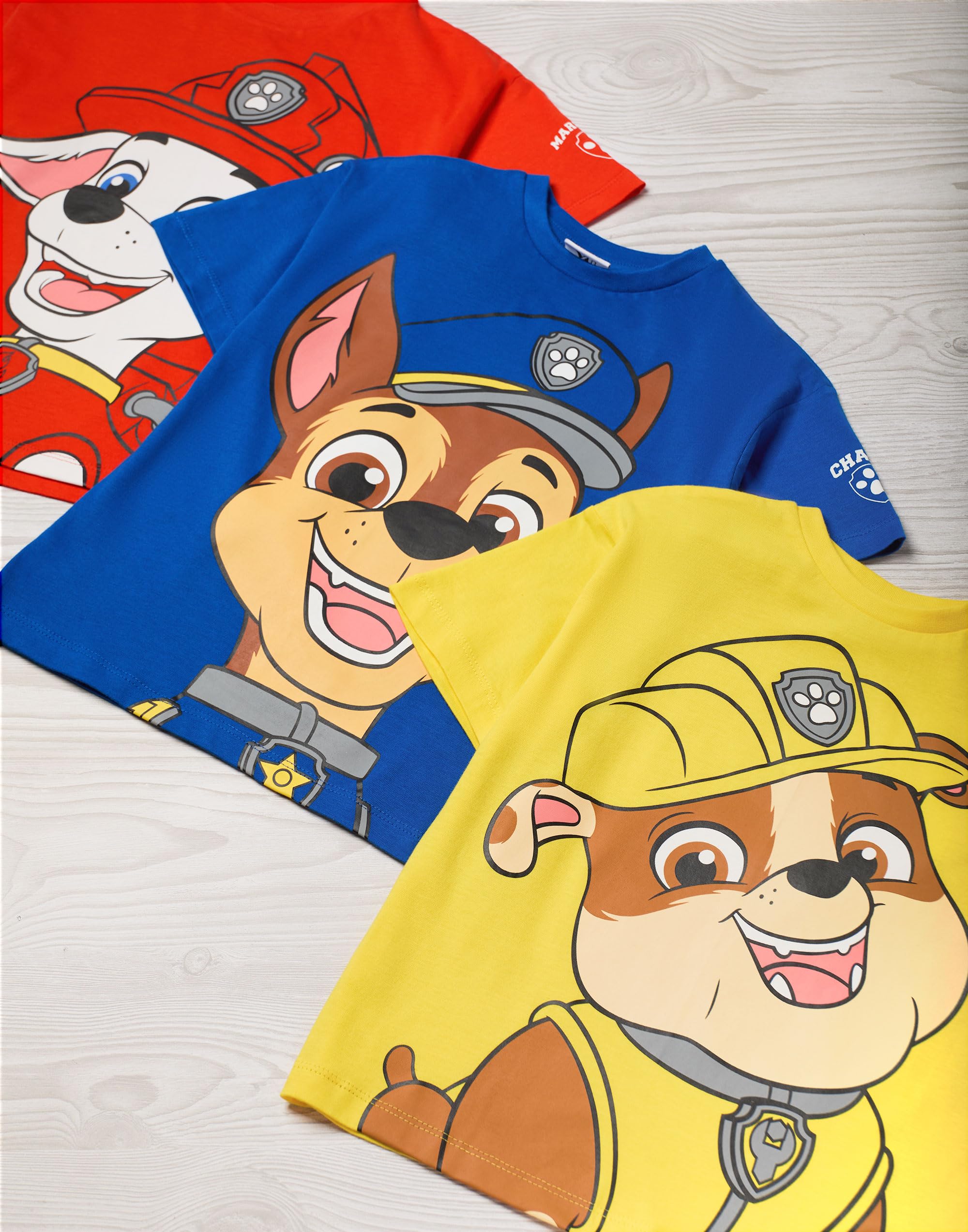 PAW PATROL Jungen T-Shirt Set | Kinder 3er Pack Kurzarm T-Shirts mit Großem Charakterdruck | Marshall Rubble Chase Cartoon Charaktere | Kinder Animierte TV-Serie Merchandise Geschenk