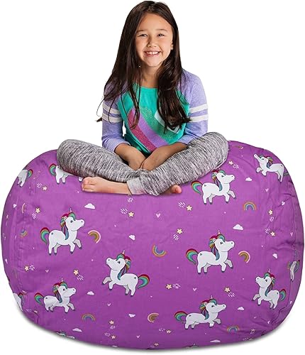 Miniatura 297 de Posh Stuffable - Sillón puff con almacenamiento para niños, contenedor de animales de peluche, organizador de juguetes de niños Lienzo Burbujas Azul