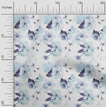 oneOone Cotton Flex Baby Blue Fabric Florals Fabric for Sewing Printed Craft Fabric By The Yard 40 Inch Wide-XU0