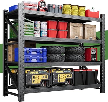 STANI 70" H 3000LBS Capacity Heavy Duty 4-Tier Adjustable Shelves Metal Garage Shelving Industrial Shelves Heavy Tools Utility Rack Shelf for Basement/Garage/Warehouse/Shop Black 48" Wx24 Dx69 H