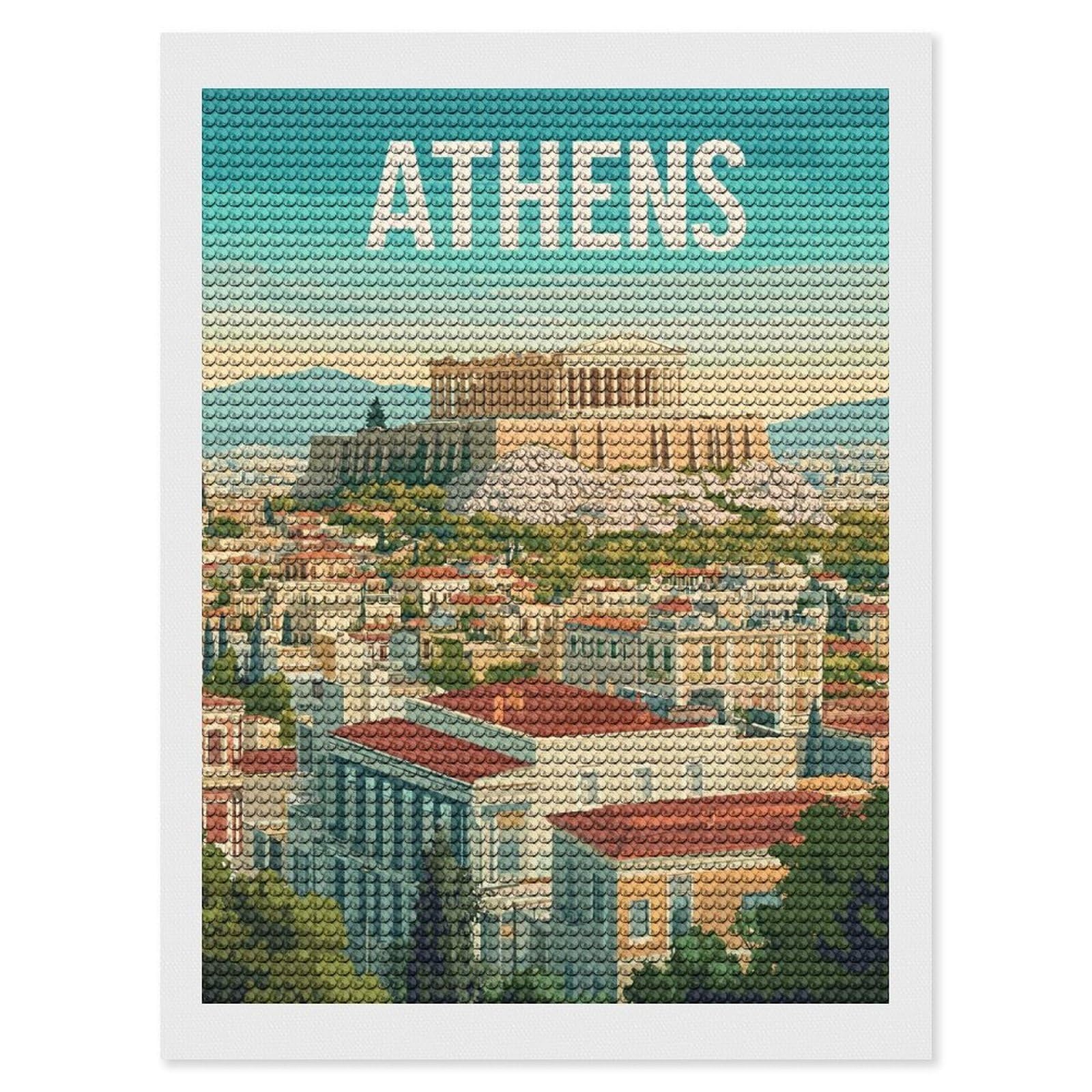 Junmoney Trave to Athens Greece Diamond Art Canvas 12"x16", Full Kit Included, Bedroom Decor, for Beginners, Thoughtful Handmade Gift