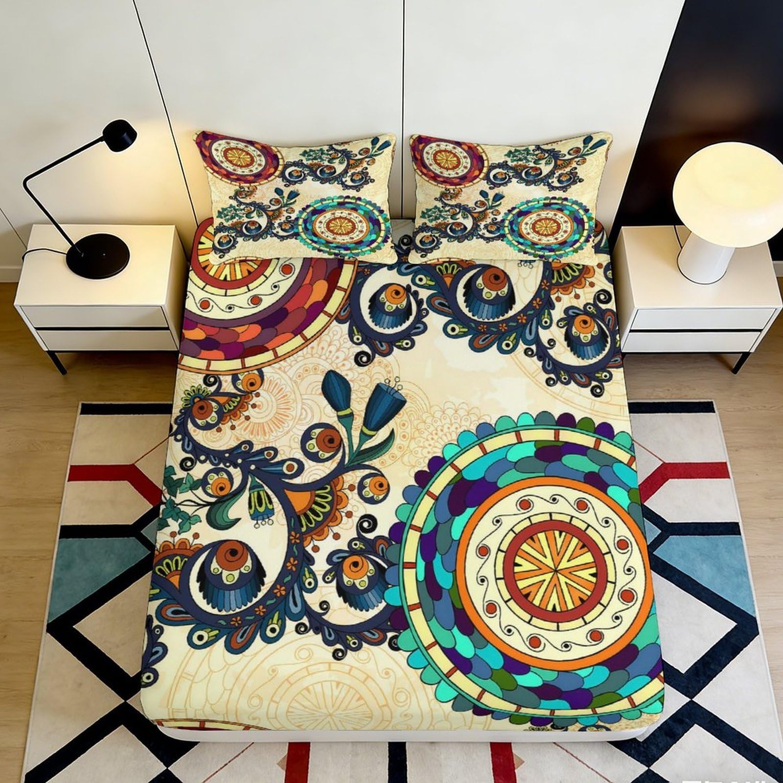 Pnayamiorkfel Style-5 3D Printed Mandala Paisley Fitted Sheet Microfiber Soft Colourful Floral Mattress Cover For Bedroom Dorm Decor 90X200x25cm