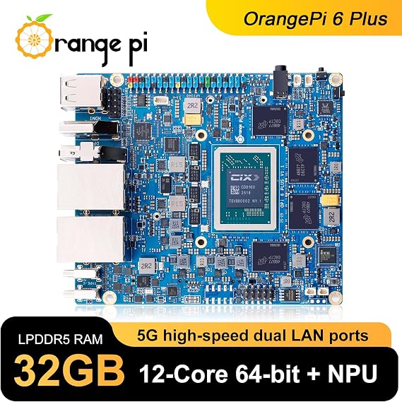 Orange Pi 6 Plus 32GB RAM 12 Core 64 Bit LPDDR5 Single Board Computer, CIX SoC 45TOPS AI NPU Mini PC Run Linux, Android, Windows, ROS2 OS with Heat Dissipation Assembly with Cooling Fan