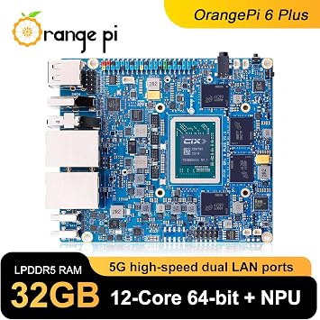 Orange Pi 6 Plus 32GB RAM 12 Core 64 Bit LPDDR5 Single Board Computer, CIX SoC 45TOPS AI NPU Mini PC Run Linux, Android, Windows, ROS2 OS with Heat Dissipation Assembly with Cooling Fan
