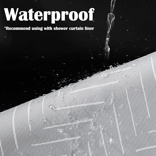 Miniatura 3 de JINCHAN Cortina de ducha gris con rayas en espiga blancas en forma de zig-zag, chevron, repelente al agua, de tela moderna, cortinas de ducha de