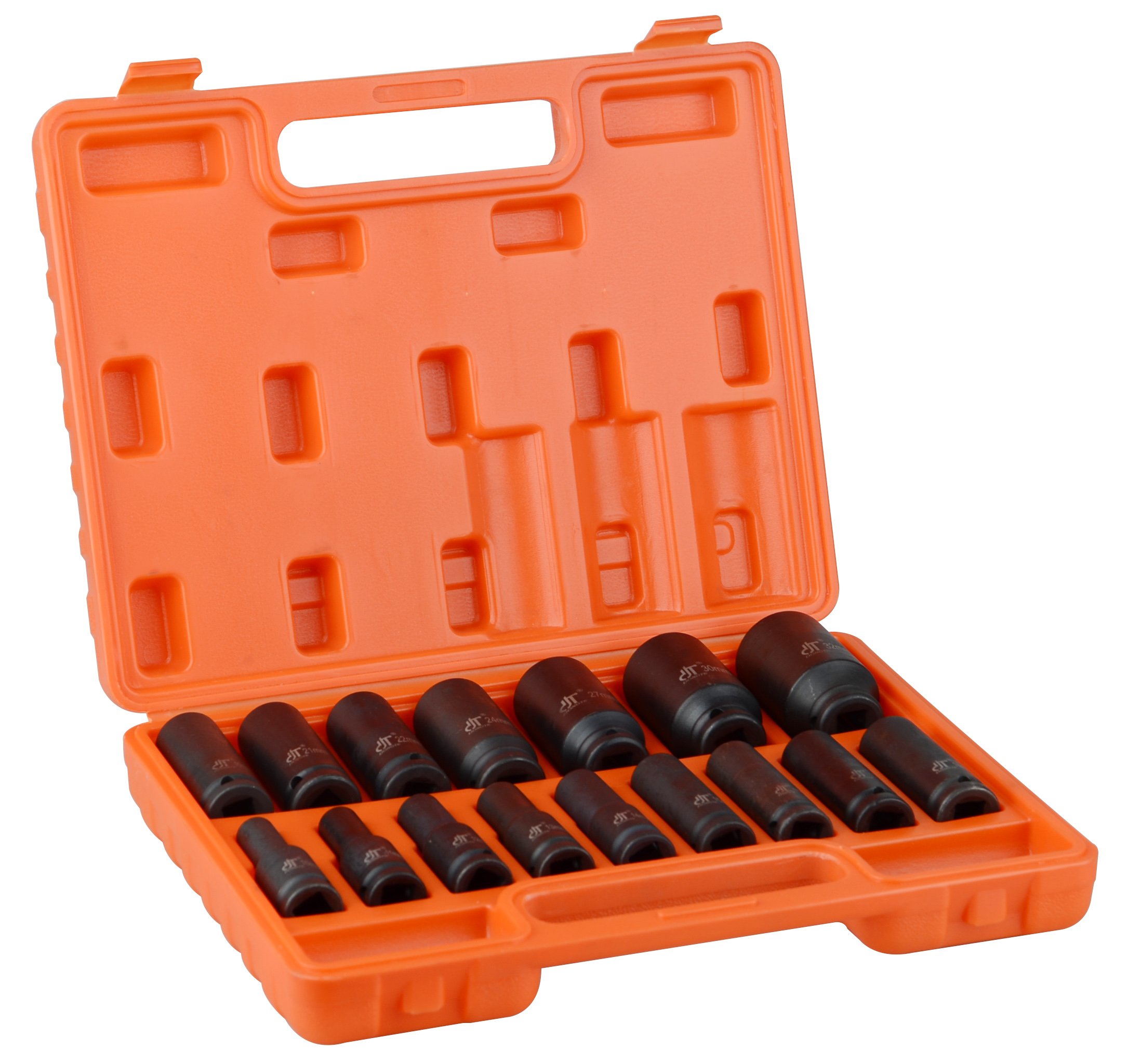 Juego de 16 llaves de impacto de 1/2" con vaso profundo métrico, tuerca H78 de 10-32 mm para coche, garaje, mecánico
