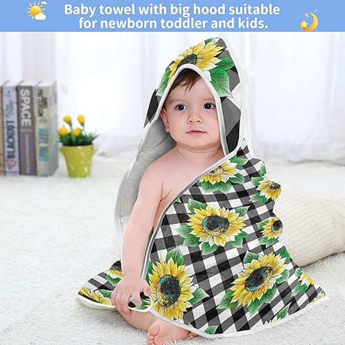 Miniatura 6 de Pigsaly Vichy - Toalla de baño con capucha para bebé, diseño de girasoles de acuarela, toallas de baño unisex suaves de algodón orgánico, regalos de