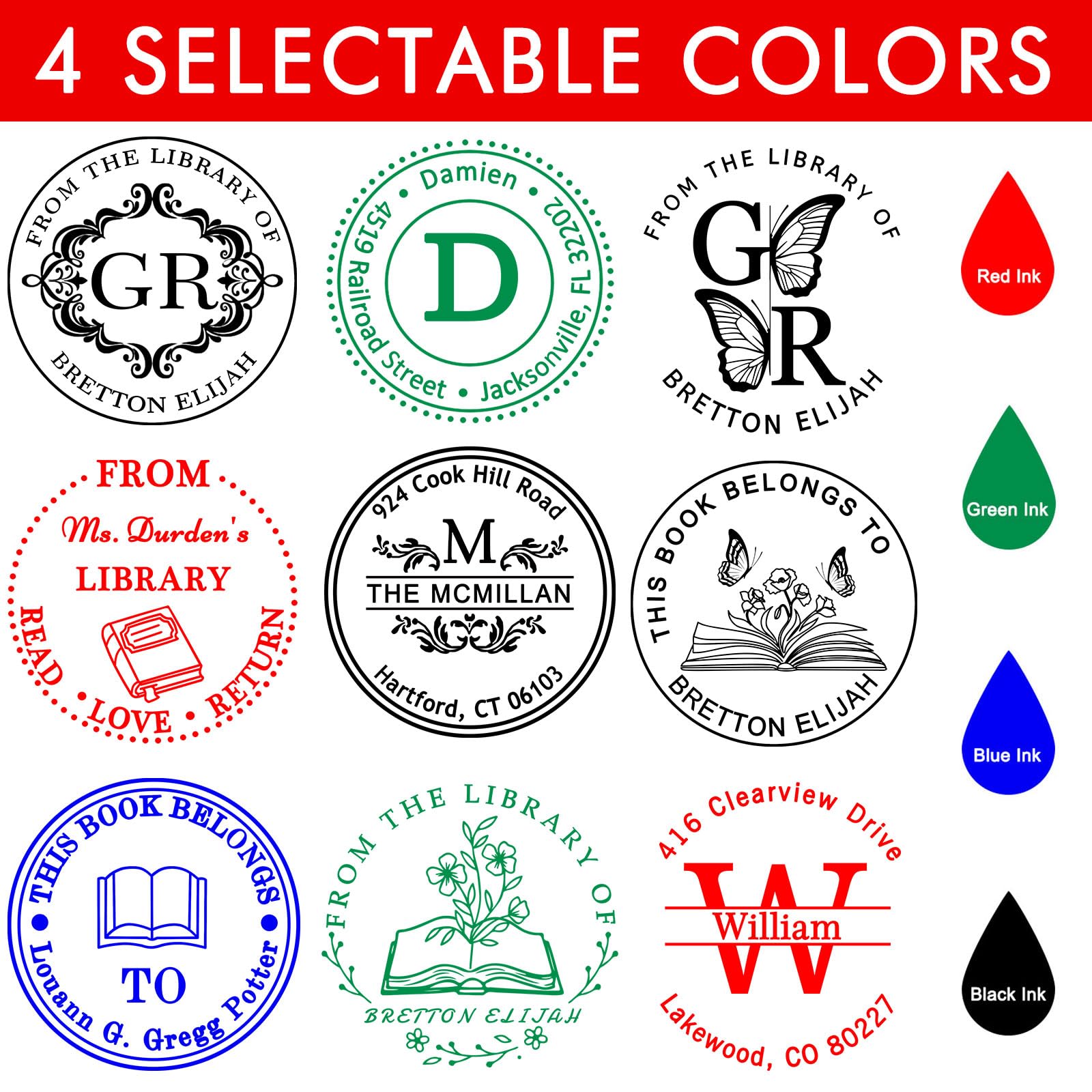 Custom Library Embosser Stamp - Personalized Book Stamp, Self-Inking Or Embosser, 1.57 Inch Round