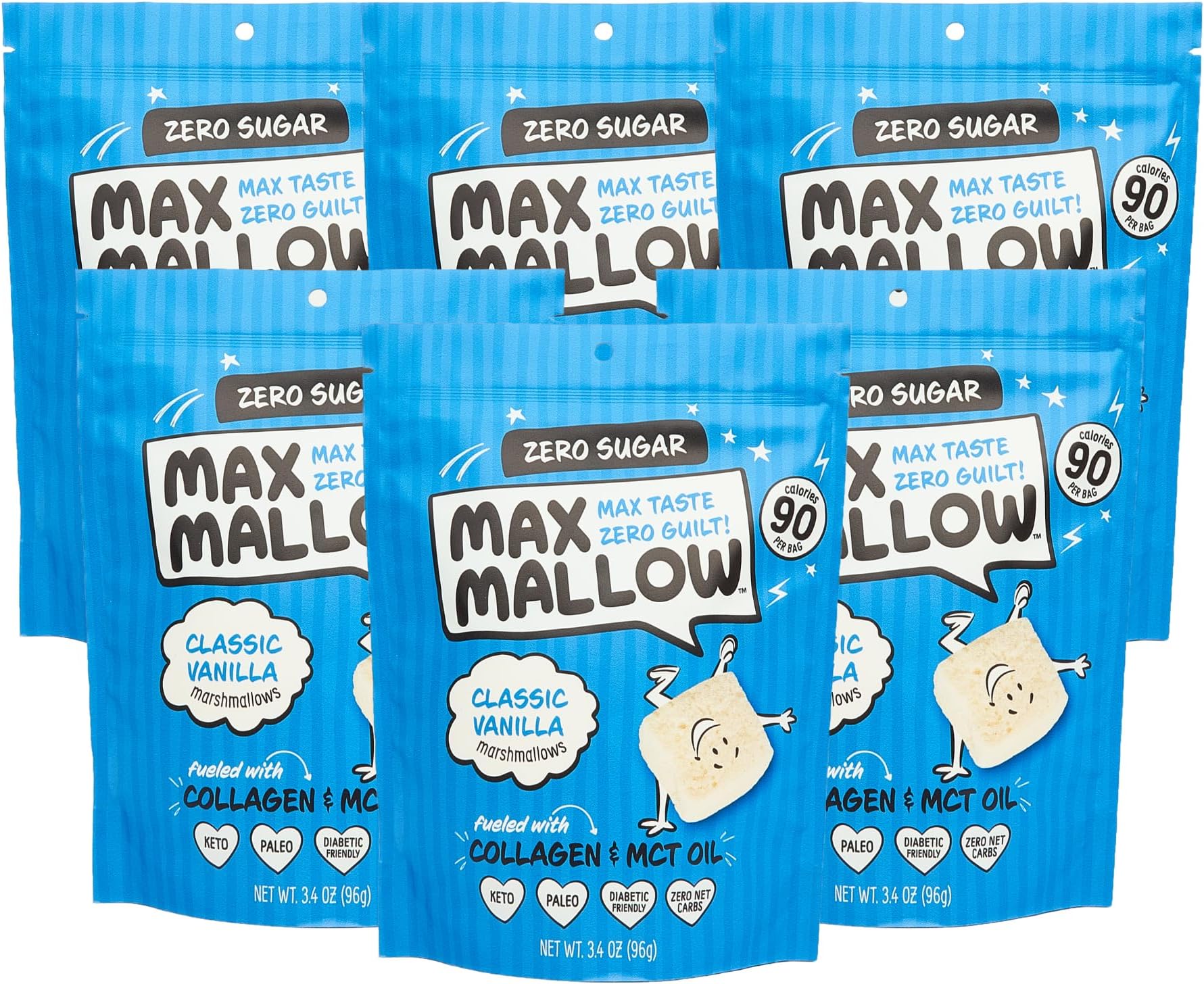 - Max Mallow Sugar Free Marshmallows - Keto Friendly, Perfect for S'mores, Hot Chocolate, and Baking with Zero Sugar Snacks, Smores Mct Oil Zero Sugar Marshmellow Marshmallow Classic Vanilla, 6 Pack