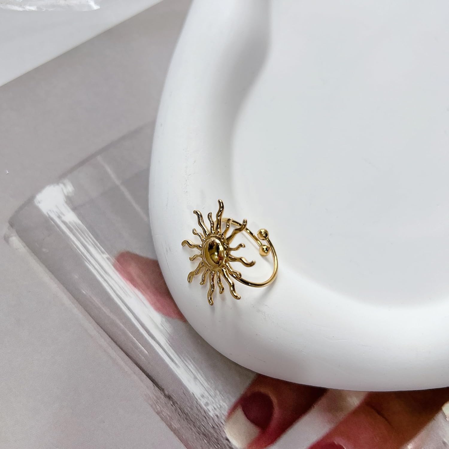 Vintage Sun Wrap Band Statement Ring for Women Men Stainless Steel Gold Unique Adjustable Large Sunburst Knuckle Thumb Finger Open Rings Boho Delicate Jewelry for Her - Image 4