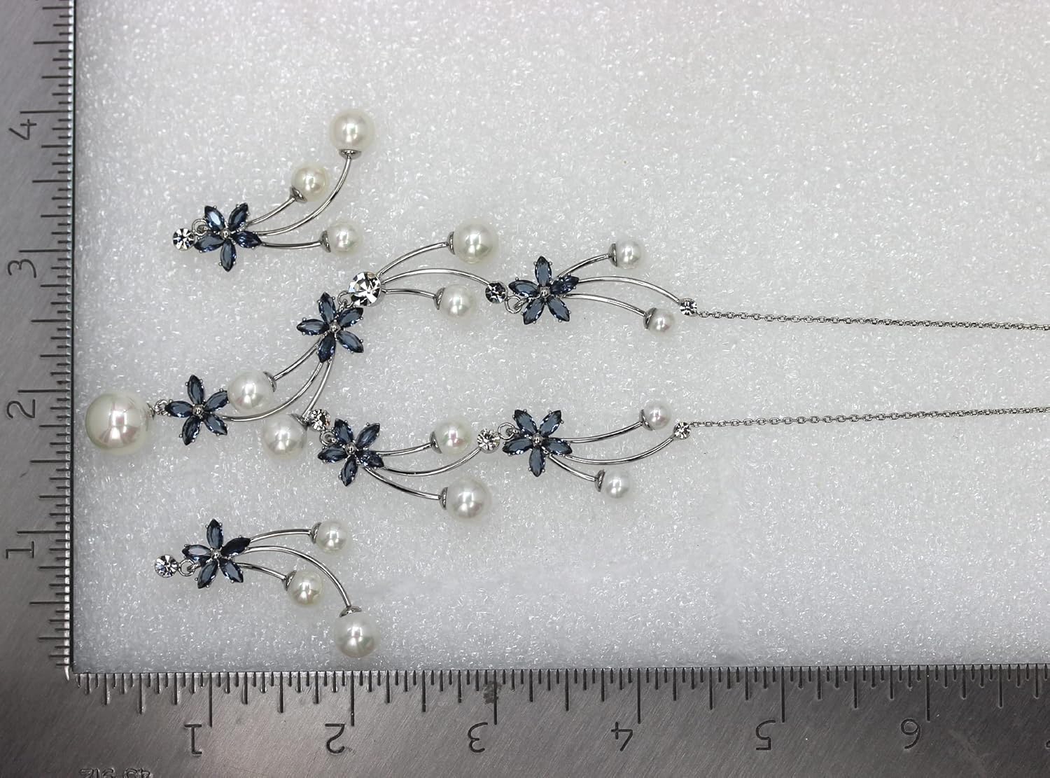 Faship Gorgeous CZ Crystal Shell Pearls Floral Necklace Earrings Set - Image 5