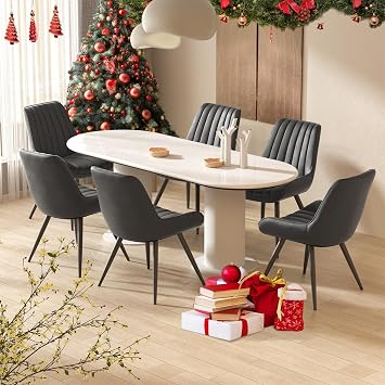 Hawthyhome Dining Chairs Set of 6 |Upholstered Chairs with 10cm Thick Seat Cushion •Upholstered Fabric Dining Chair •Kitchen Chair with Backrest •Modern Armchairs with Metal Legs •Black