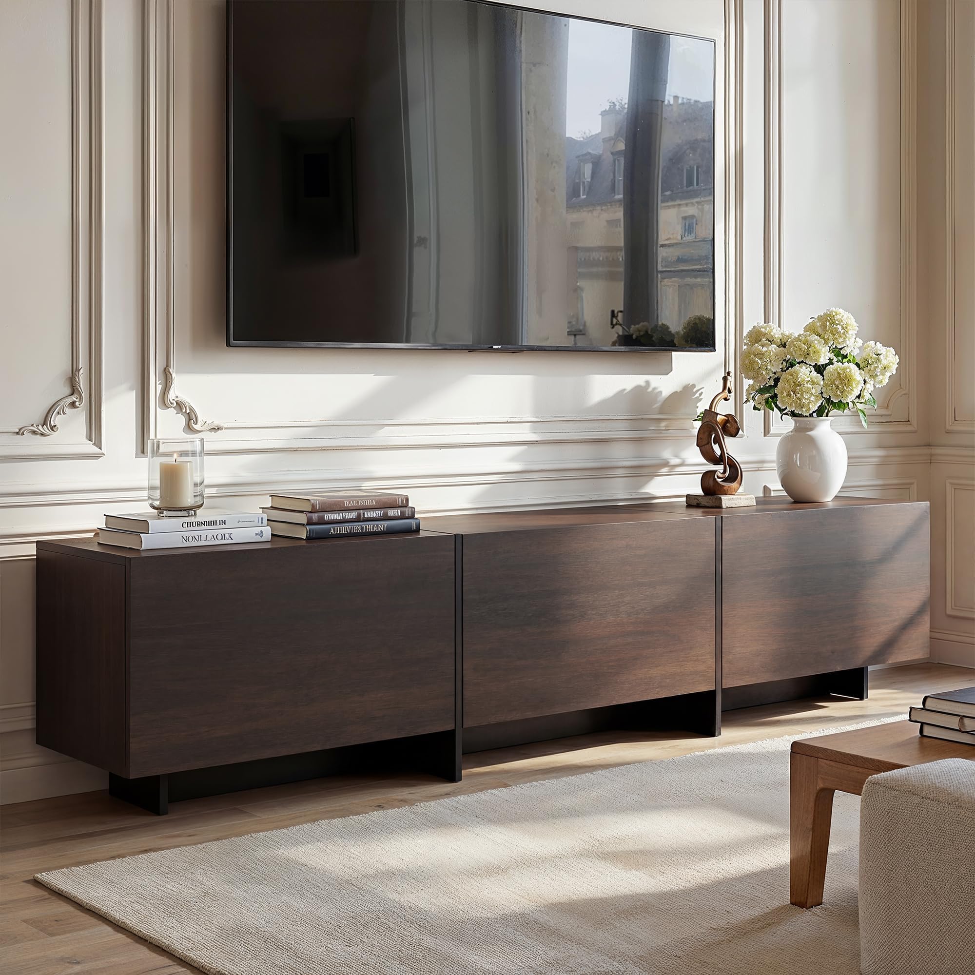 AIEGLE 71.7" W TV Stand for Living Room, Brown TV Console with 3 Drawers
