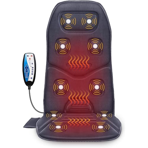 COMFIER Back Massager with Heat, 10 Motors Vibration Seat Massager, Chair Massage Pad, Heated Chair Pad, Chair Warmer,Gifts for Elderly, Mom, Dad (Gray)