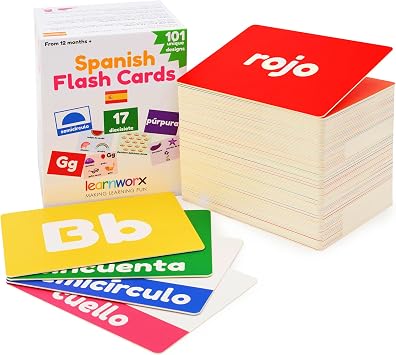 Spanish Flash Cards for Kids and Toddlers - 101 Cards - 202 Sides - Learn Shapes, Numbers, Colors, Body Parts, Counting, Letters & More - Great Value, Fun Learning and Educational Flashcards