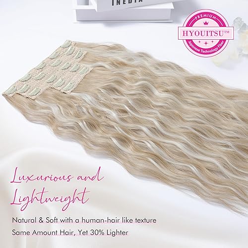 Miniatura 2 de REECHO Extensiones de cabello con pinzas, 5 extensiones de cabello rubio ceniza de 24 pulgadas de grosor, largas y sueltas, extensiones de cabello