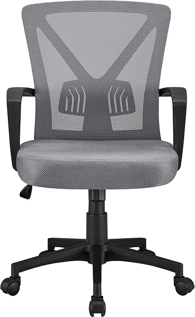 Yaheetech Office Chair Adjustable Computer Chair Ergonomic Fabric Mesh Swivel Chair Study Chair with Armrest and Lumbar Back Support for Home Office Work Task Dark Grey