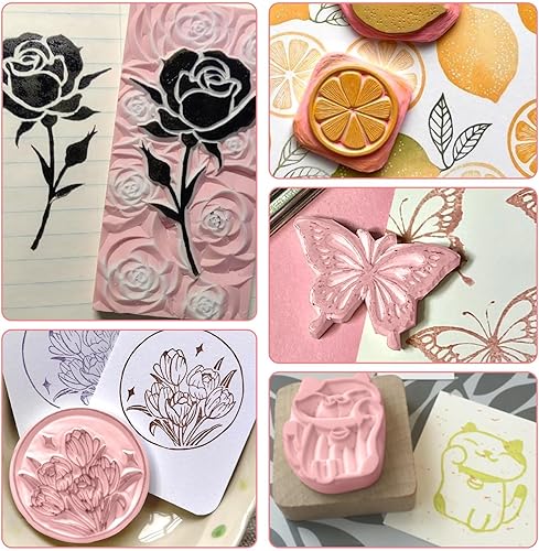 Miniatura 18 de Paquete de 6 bloques de linóleo de goma de color rosa pálido de 8 x 6 pulgadas, ladrillo tallado de goma, bloques de linóleo para proyectos