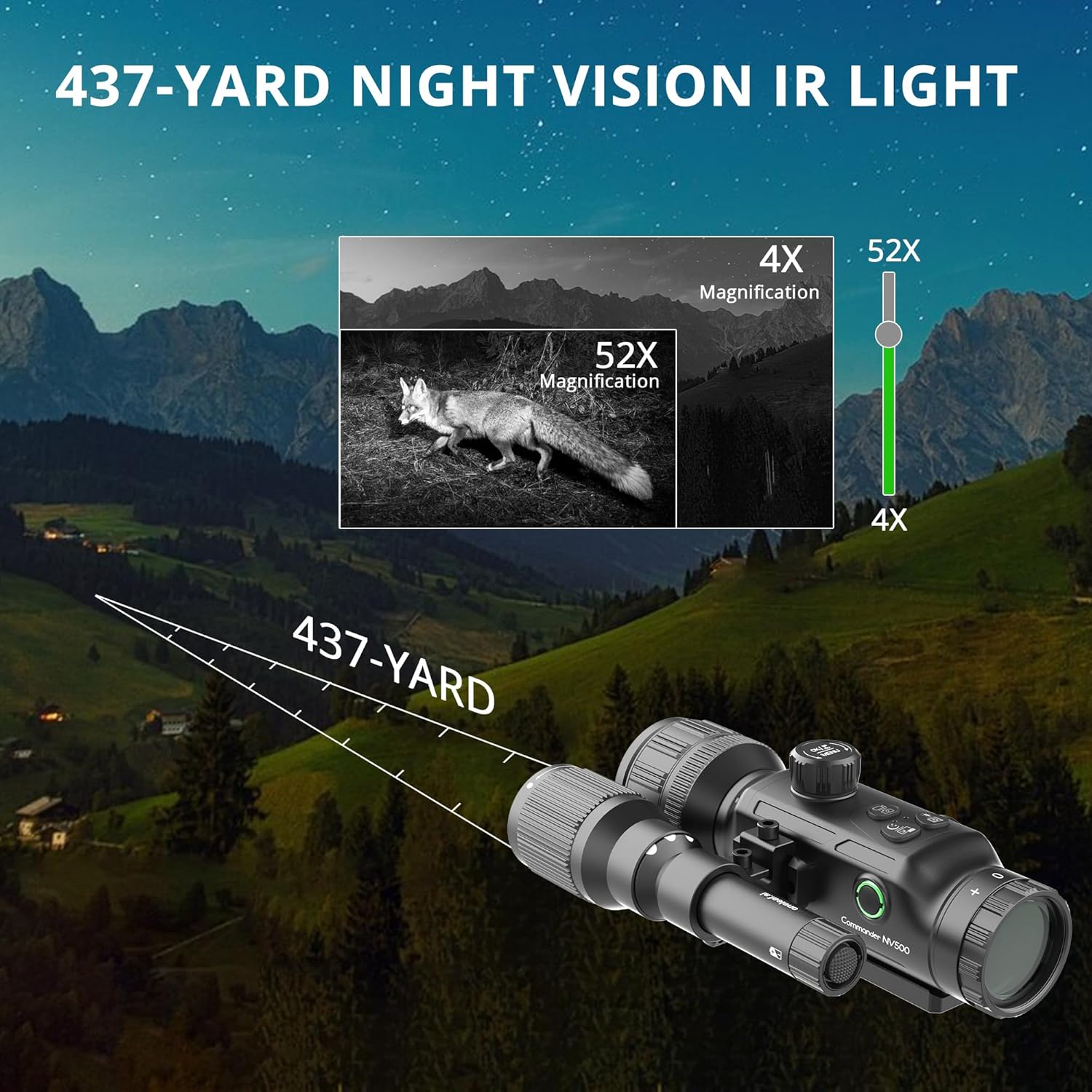 Oneleaf.ai Commander NV500 HD Digital Night Vision Scope with Laser Rangefinder and Ballistic Calculator, 4K Video Recording, 3864x2228 Resolution (NV500 2X4X LRF)