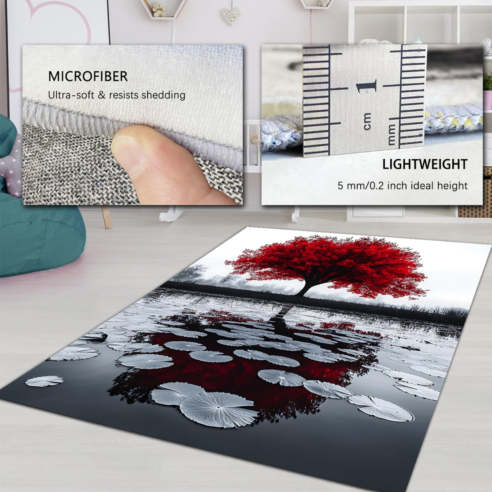 Tappeti per l'area delle ninfee Tappeto sottile per laghetto di riflessione dell'acero rosso per soggiorno Camera da letto Spa Yoga Room Tappetino antiscivolo per porta d'ingresso 100 x 200 cm