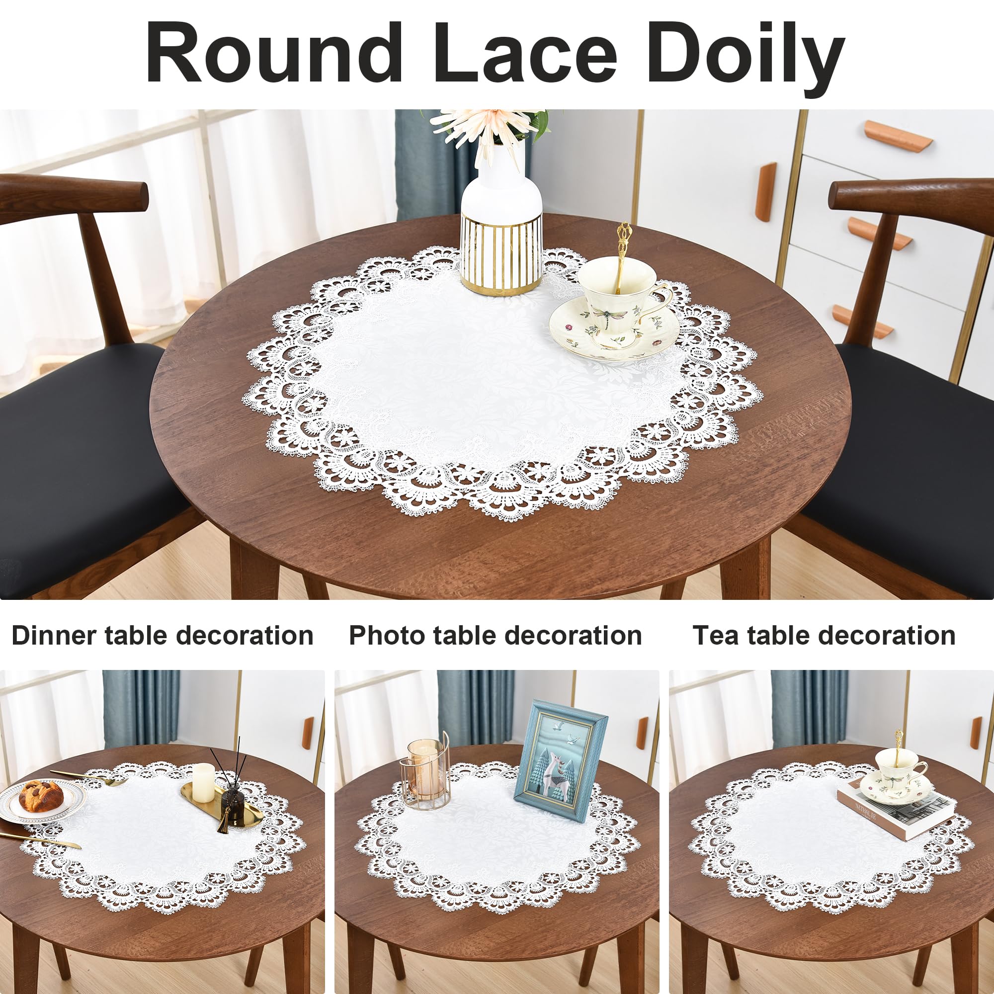 Napperon Rond Brodé Main – Dentelle Renaissance Sur Lin – Blanc 40cm – Crinoline Et Pomponnette