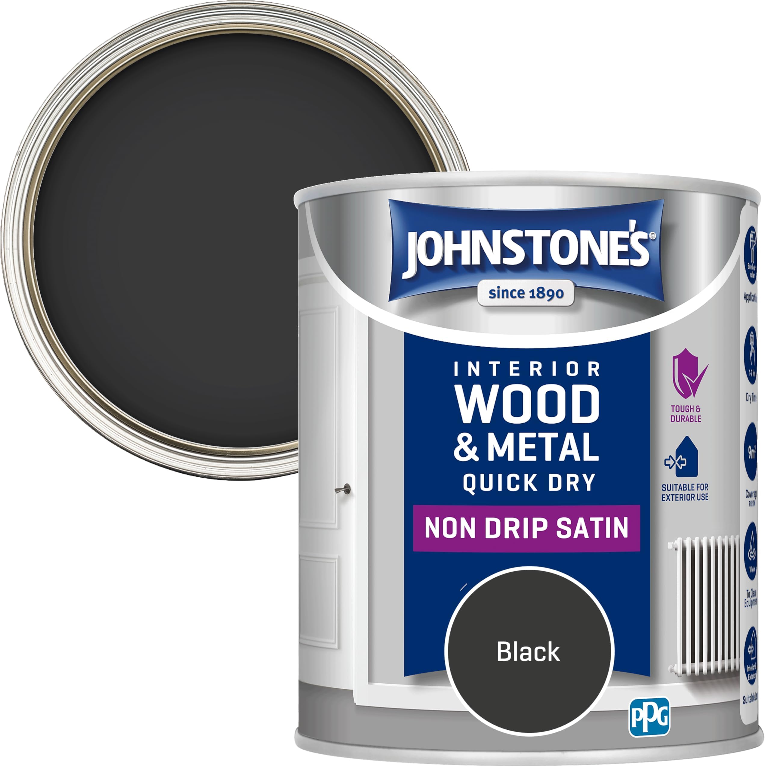 Johnstone's 303913 One coat Satin Black, 750 ml