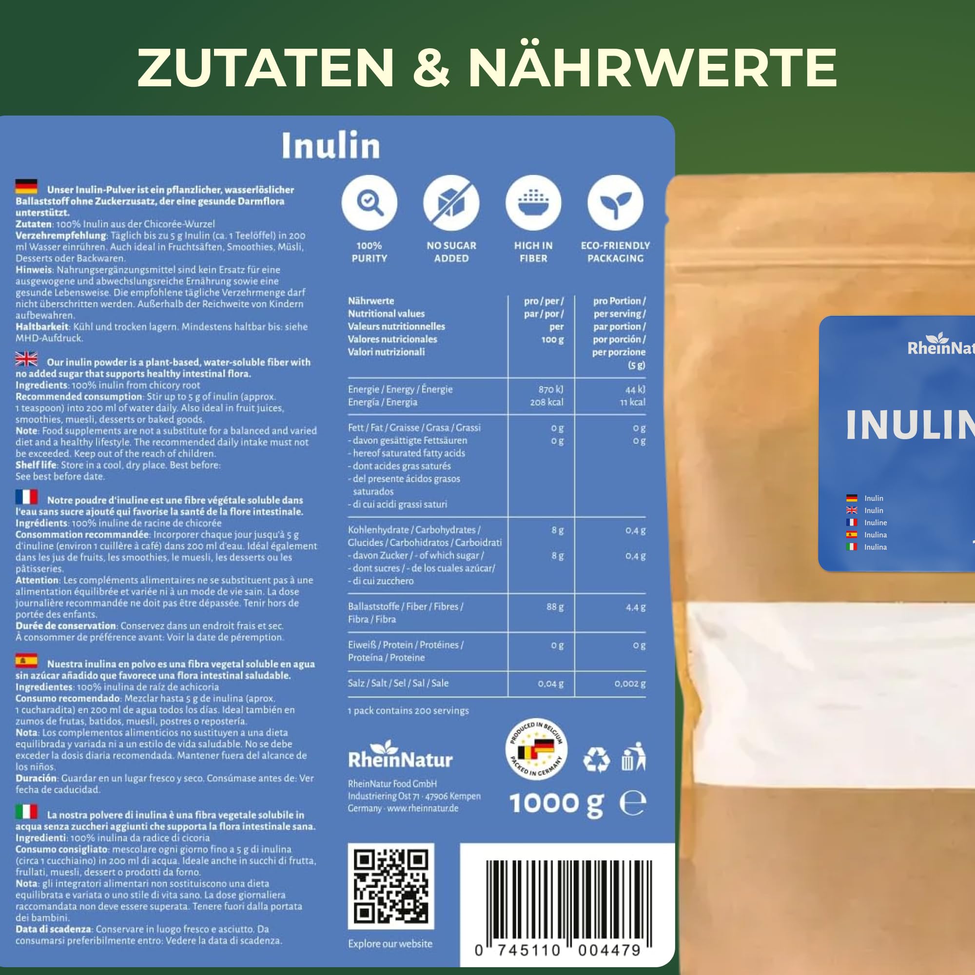 Inulin-Pulver - 100% Inulin aus der Chicorée-Wurzel