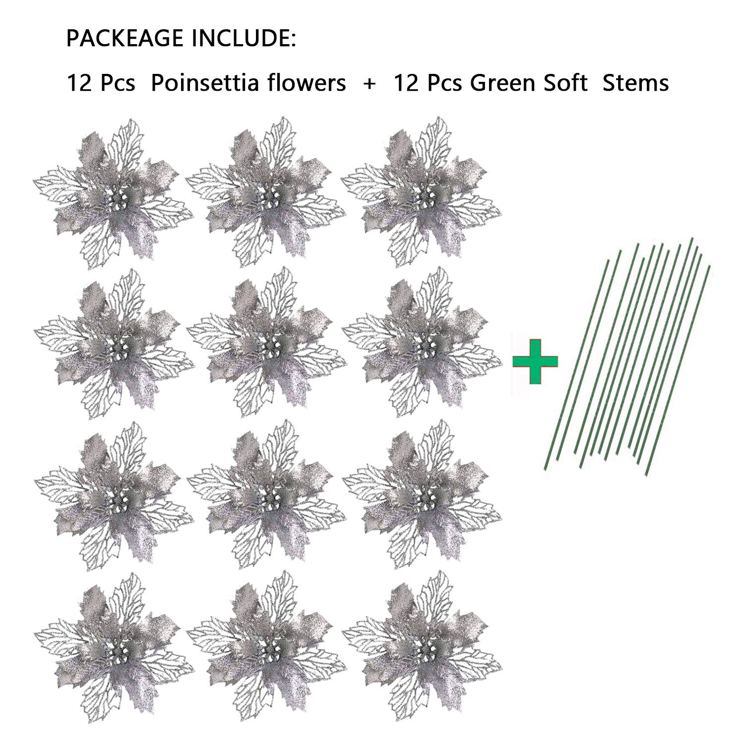 TDCQ 12 Stuks Kerst Glitter Bloemen Decoratief, Kunstkerstbloemen, Voor Boom, Kerstster Kunstbloemen Grote, Kunstmatige Kerstbloemen (Paars