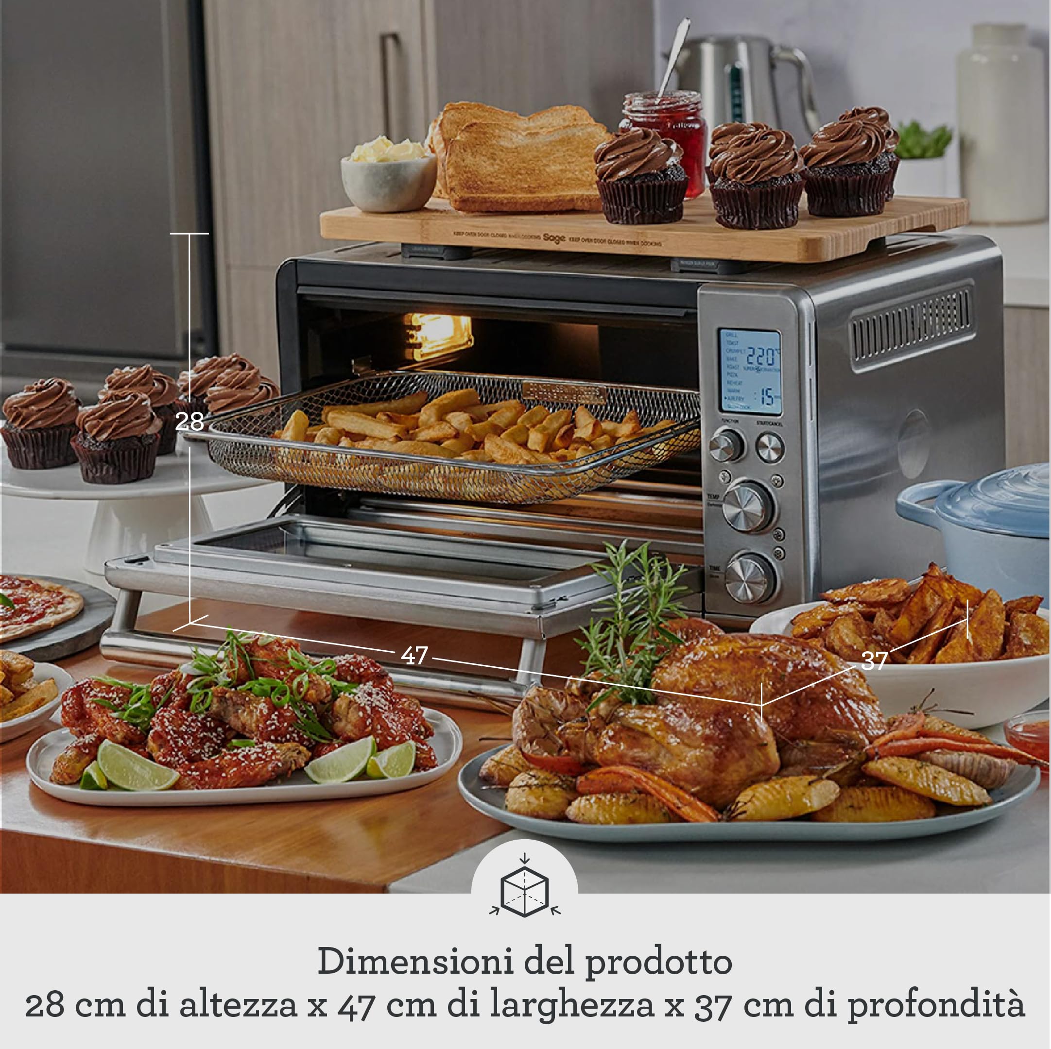 Sage - The Smart Oven Air Fryer - Tosta, Griglia, Cuoce, Arrostisce, Frigge All'Aria, Riscalda e Cuoce Lentamente - Acciaio Inox Spazzolato