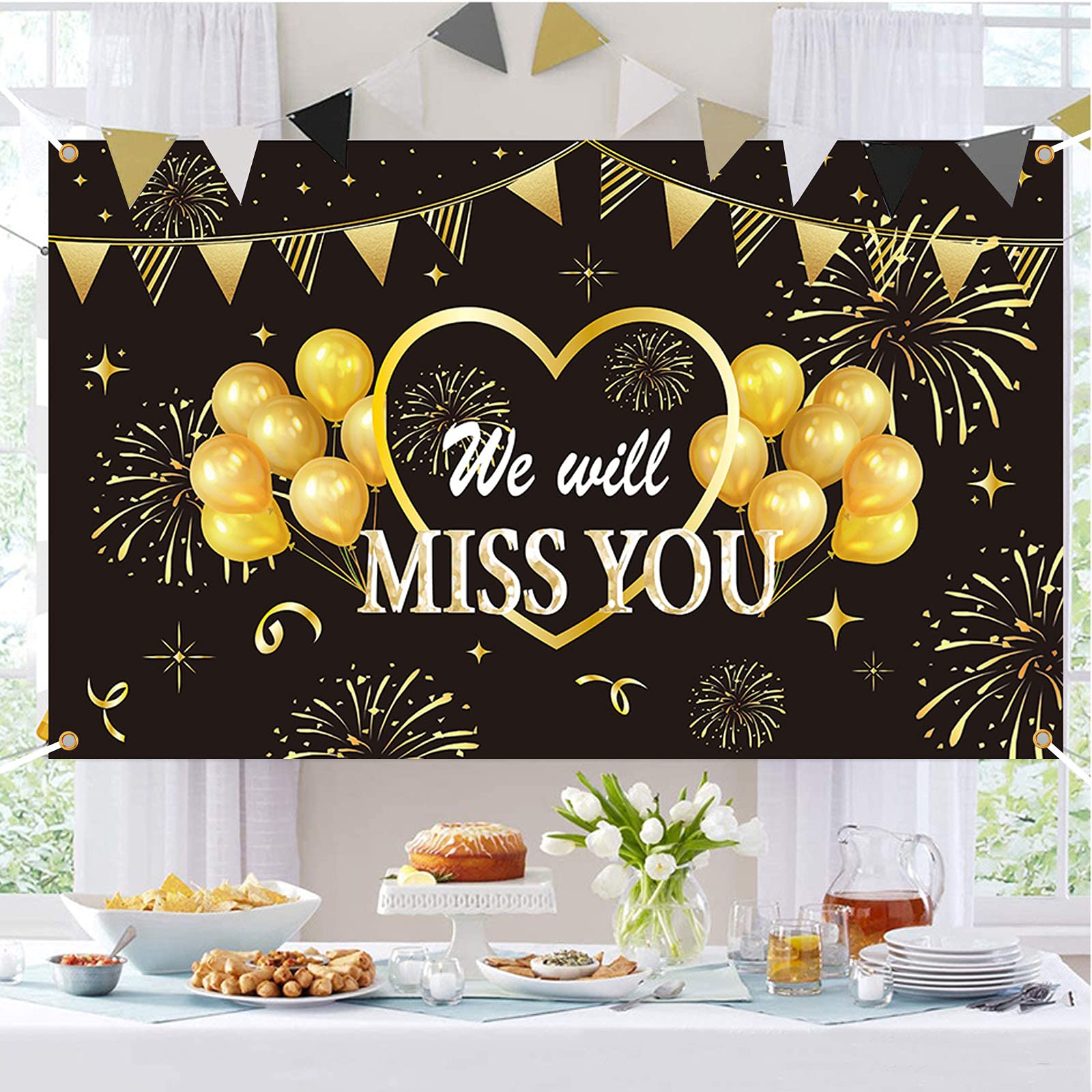 FINGERINSPIRE 180 x 110 cm We Will Miss You Banner con corda