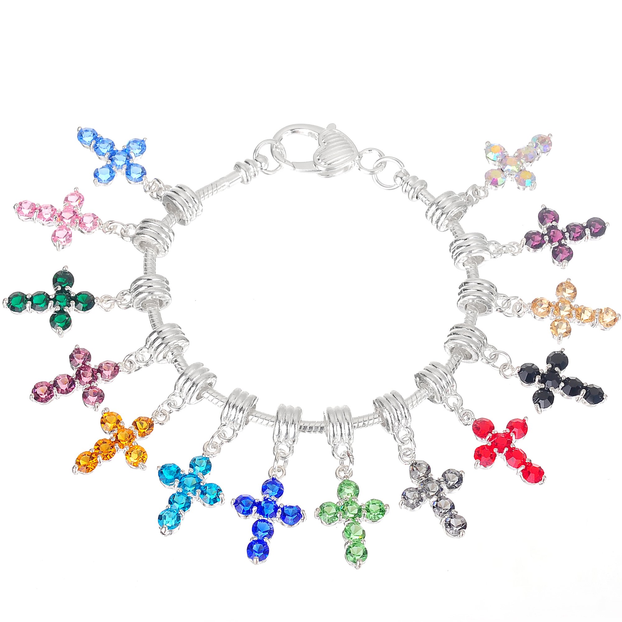 RUBYCA Ciondoli A Croce Con Cristalli Cechi – 10 Pezzi, Colori Misti, Argento – Per Creazione Gioielli