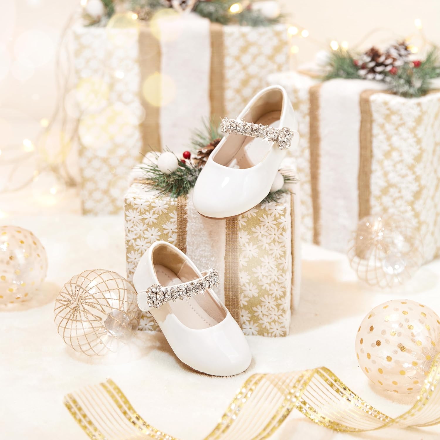 Toddler Flower Girl Glitter Dress Shoes Little Girl Ballet Flats Bow Wedding Party - Image 3