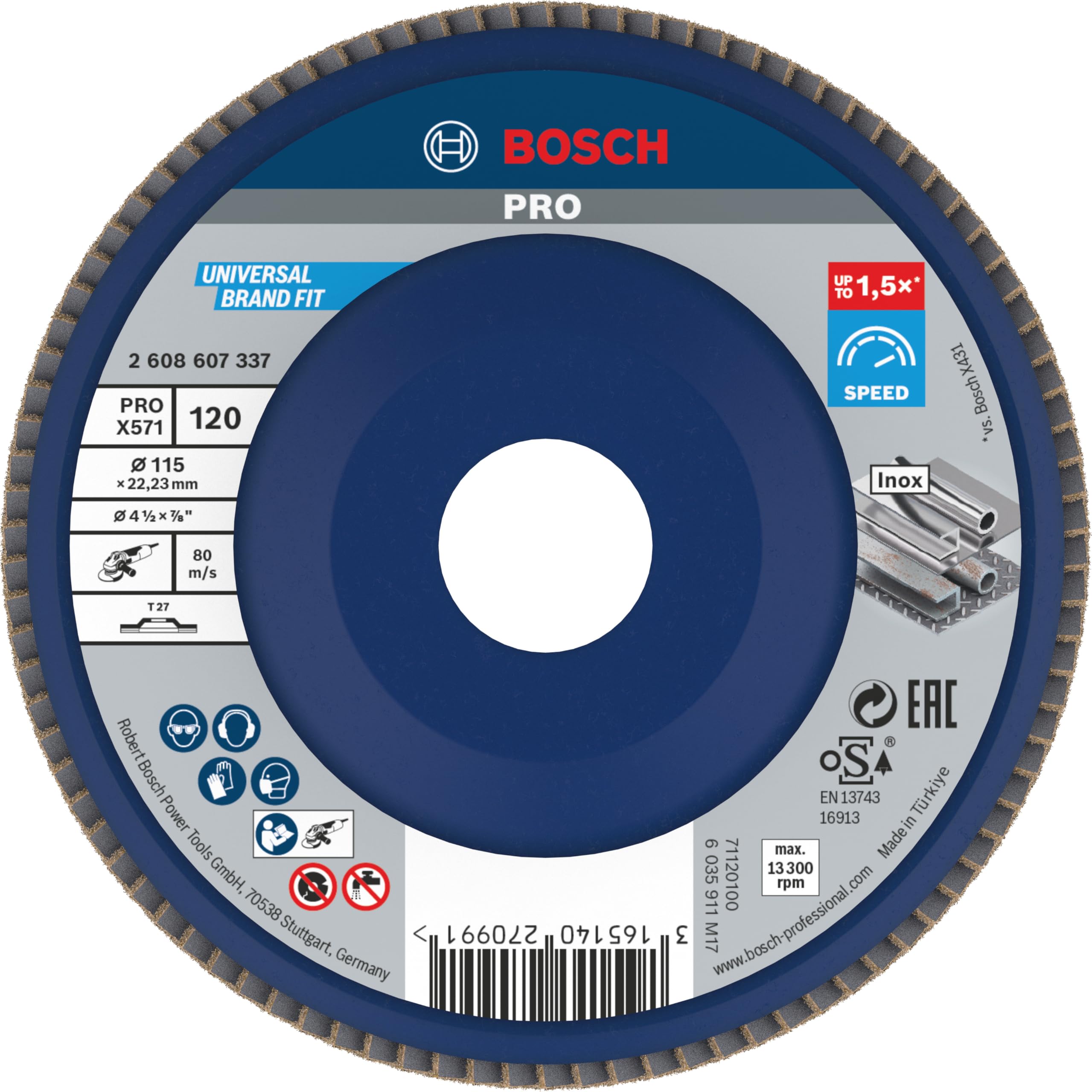 Bosch 2608607337 X571 Flap Disc 115mm Durable Metal Grinding Tool