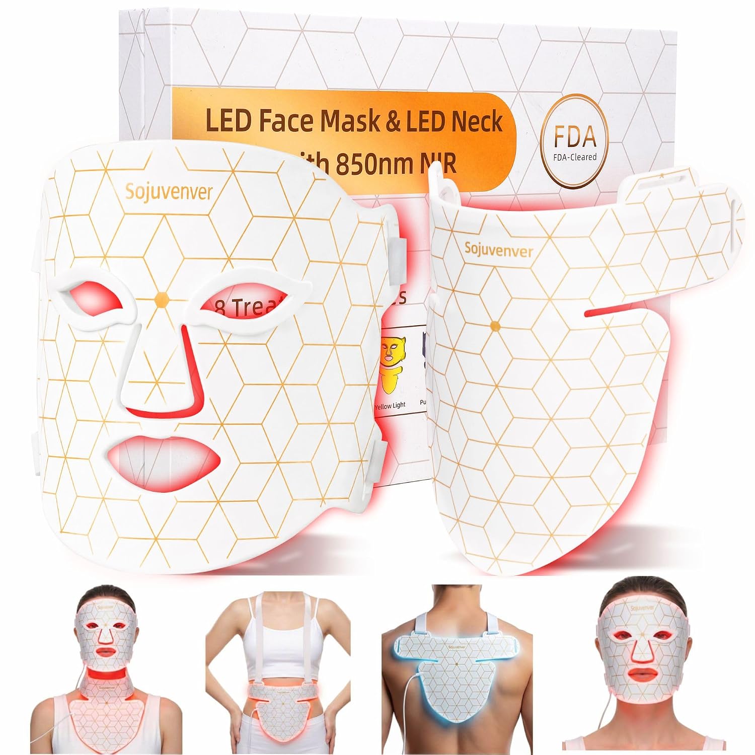 Red Light Therapy Mask for Face, Neck & Body, 8 Colors LED Mask 850nm NIR
