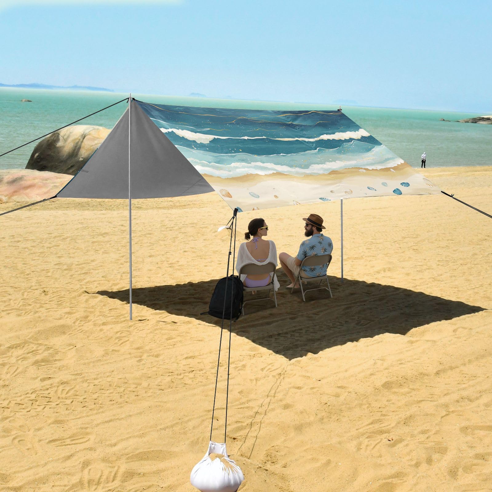 Pare-soleil portable étanche UPF50+ avec sacs de sable et pelle pour camping, pique-nique, jardin