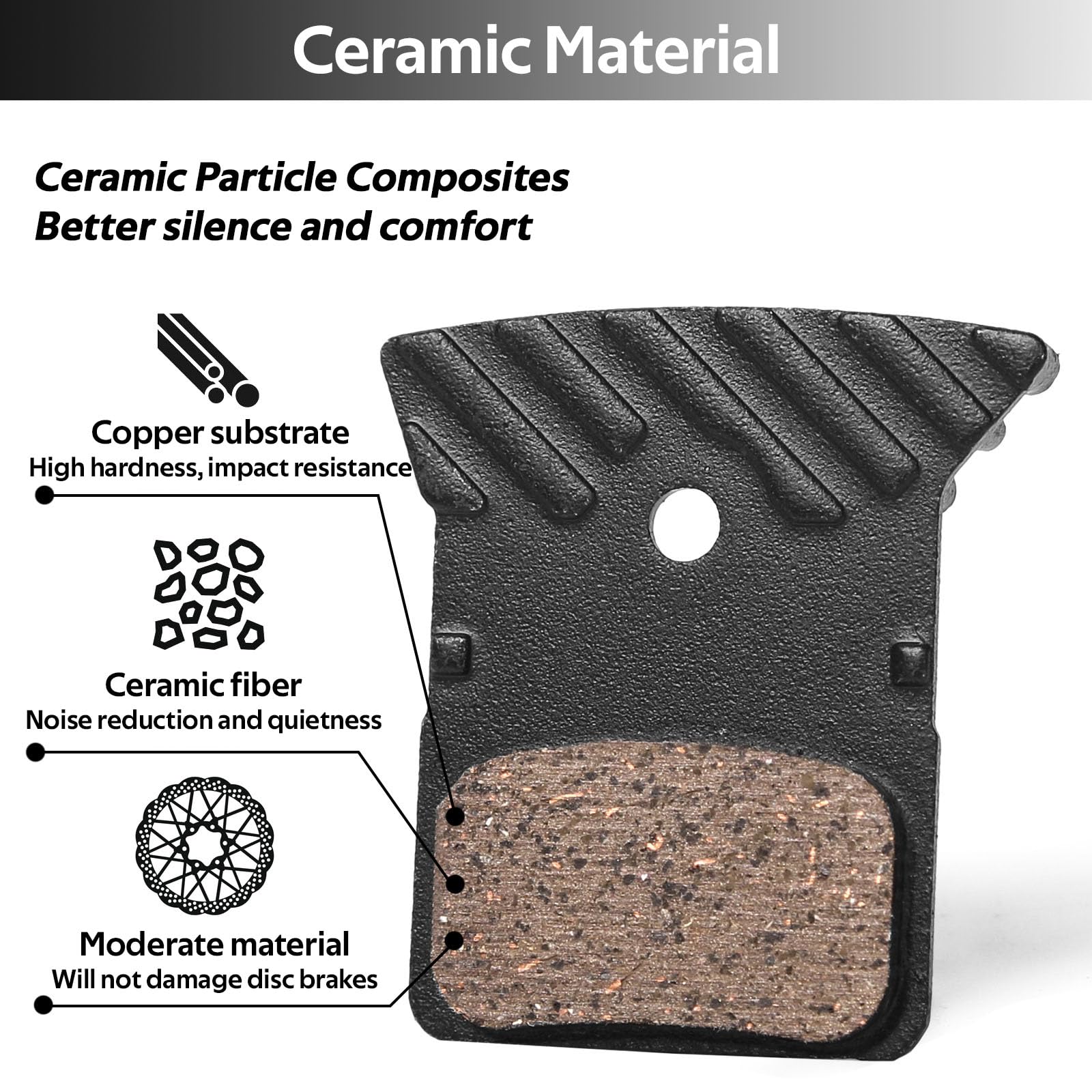 GIONAR Ceramic Disc Brake Pads with Cooling Fin Compatible with Shimano DURA-ACE/ULTEGRA/105/TIAGRA/GRX Series - Image 3