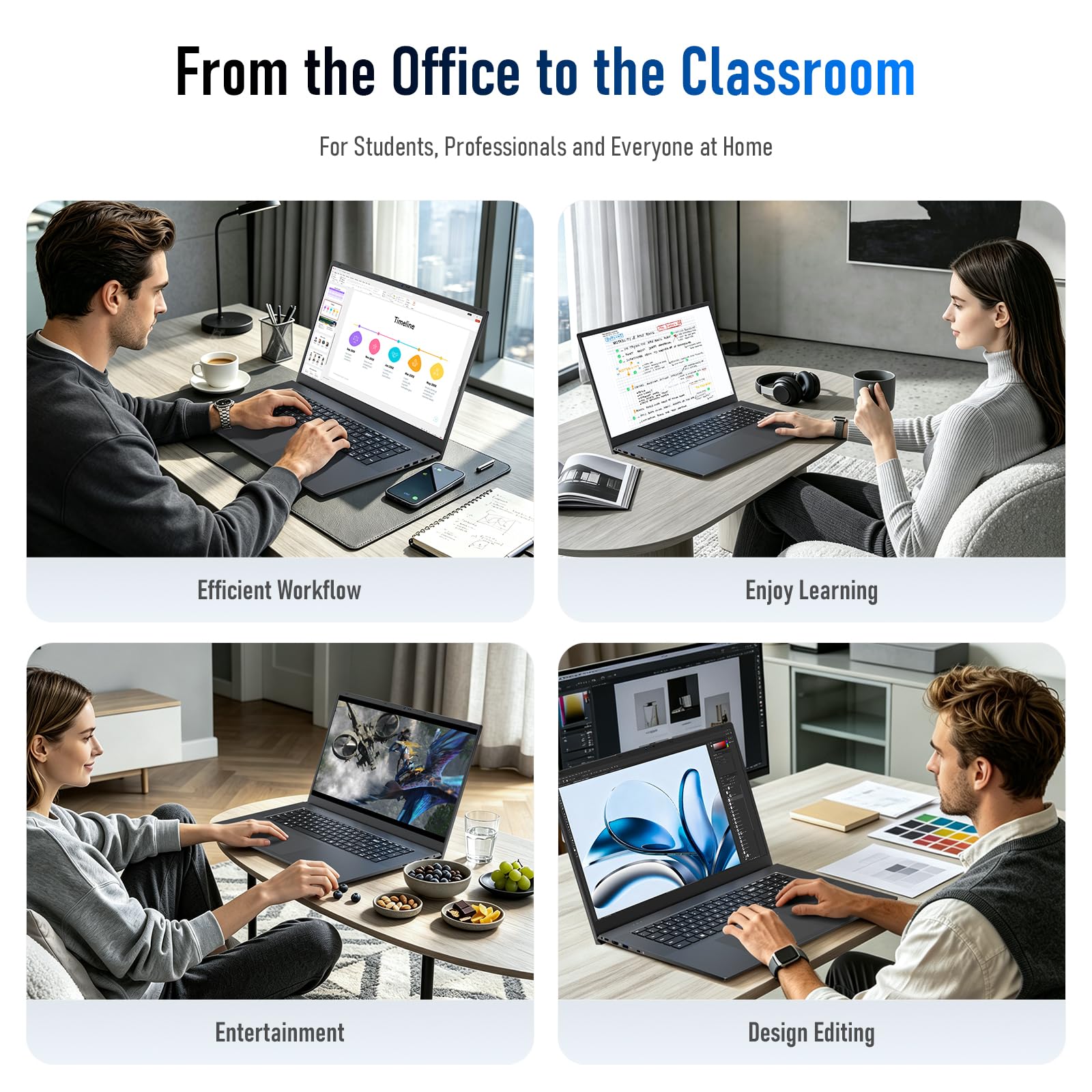 18.5" PC Portatile Processore 16 GB RAM 1TB SSD, processore dual-core m3-8100Y fino a 3,4 GHz, HDMI, RJ45, ampio schermo, ideale per lavoro da remoto, multitasking e intrattenimento.