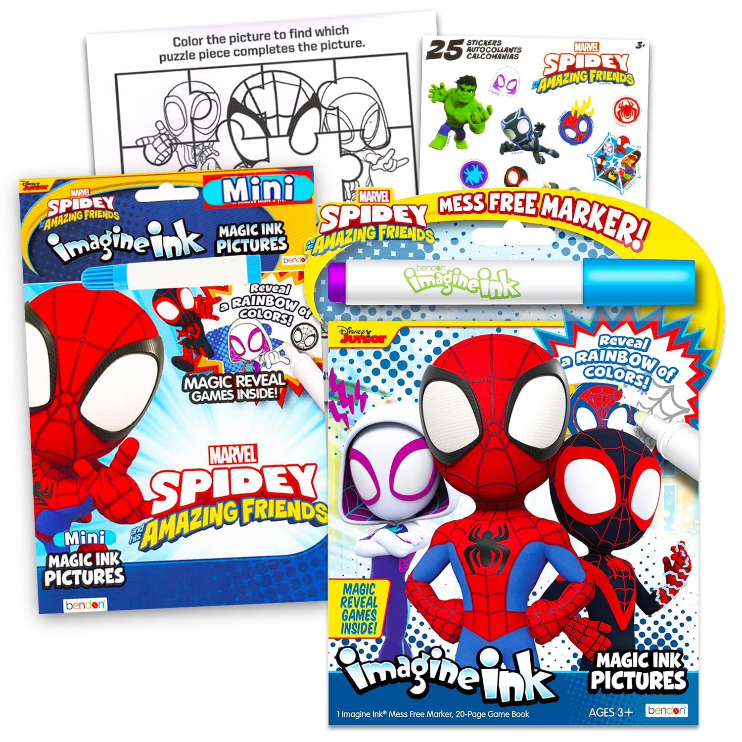 Spidey and His Amazing Friends Imagine Ink Coloring Super Set - Bundle with 2 Spidey and Friends Imagine Ink Mess-Free Coloring Books for Kids |