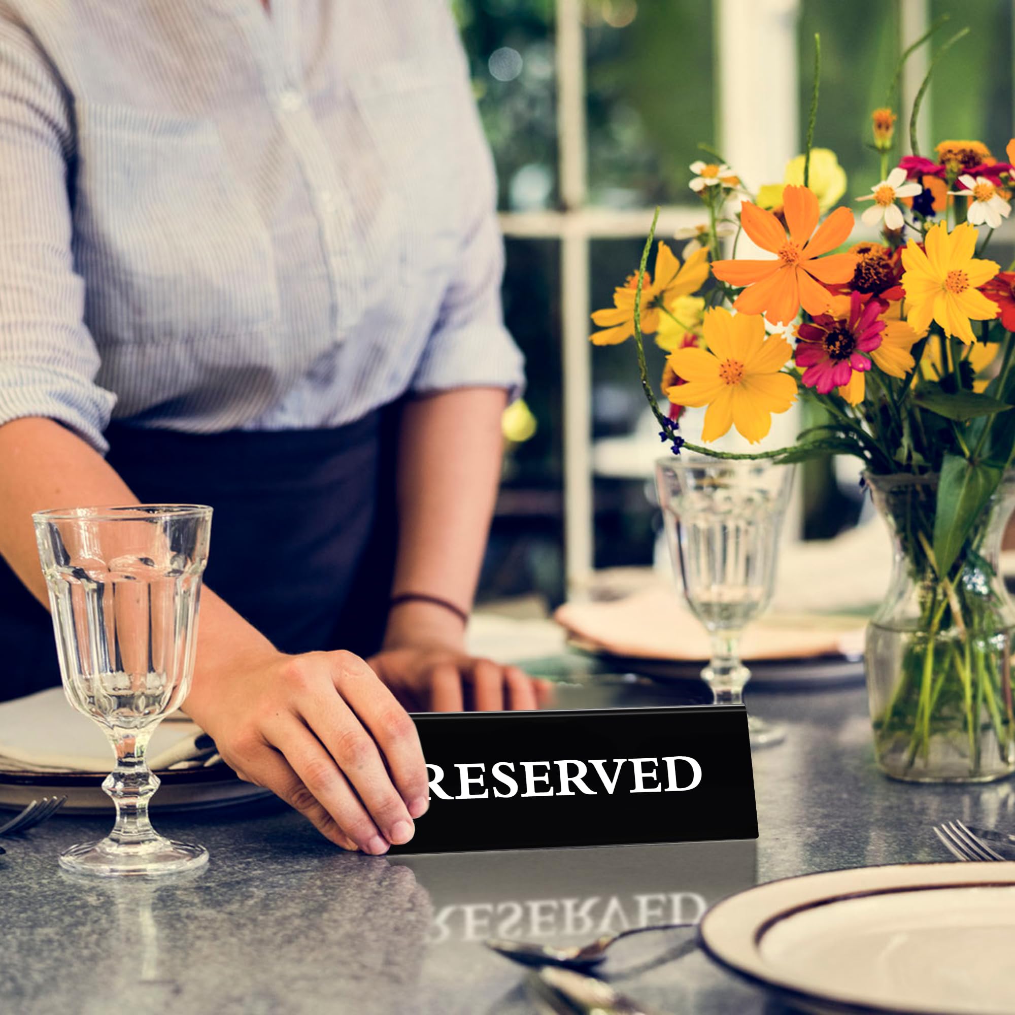 Letreros Reservados Doble Cara Letreros de Mesa Reservados de Acrílico para Mesa Boda Fiesta Restaurante Eventos 8 Piezas Negro