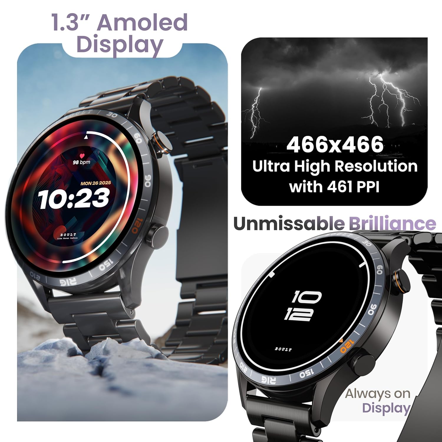 GOBOULT Newly Launched Crown R Pro Smart Watch 1.43''HD AMOLED, BT Calling, Working Crown, Zinc Alloy Frame, 600 Nits Brightness, SpO2 Monitoring, 120+ Sports Mode (Chrome Rig) 12 81jq04gpcQL. SL1500