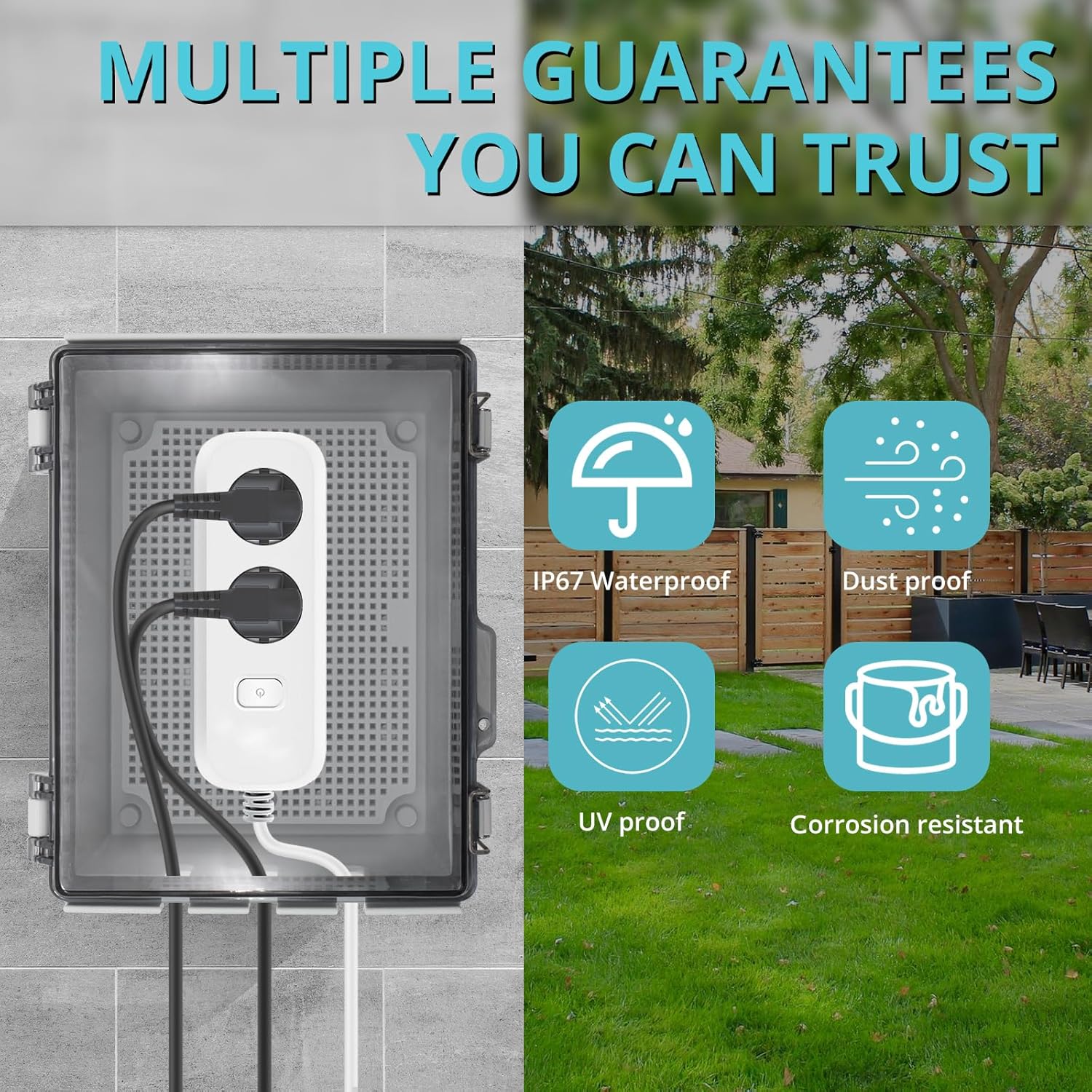 Broader Outdoor Extension Cord Cover Box for Outside Outlet Plug Cover Waterproof, 8.7x6.7x4.4” IP67 Junction Box for Outlet Plug,Outdoor Weatherproof Plug-in Distribution Box
