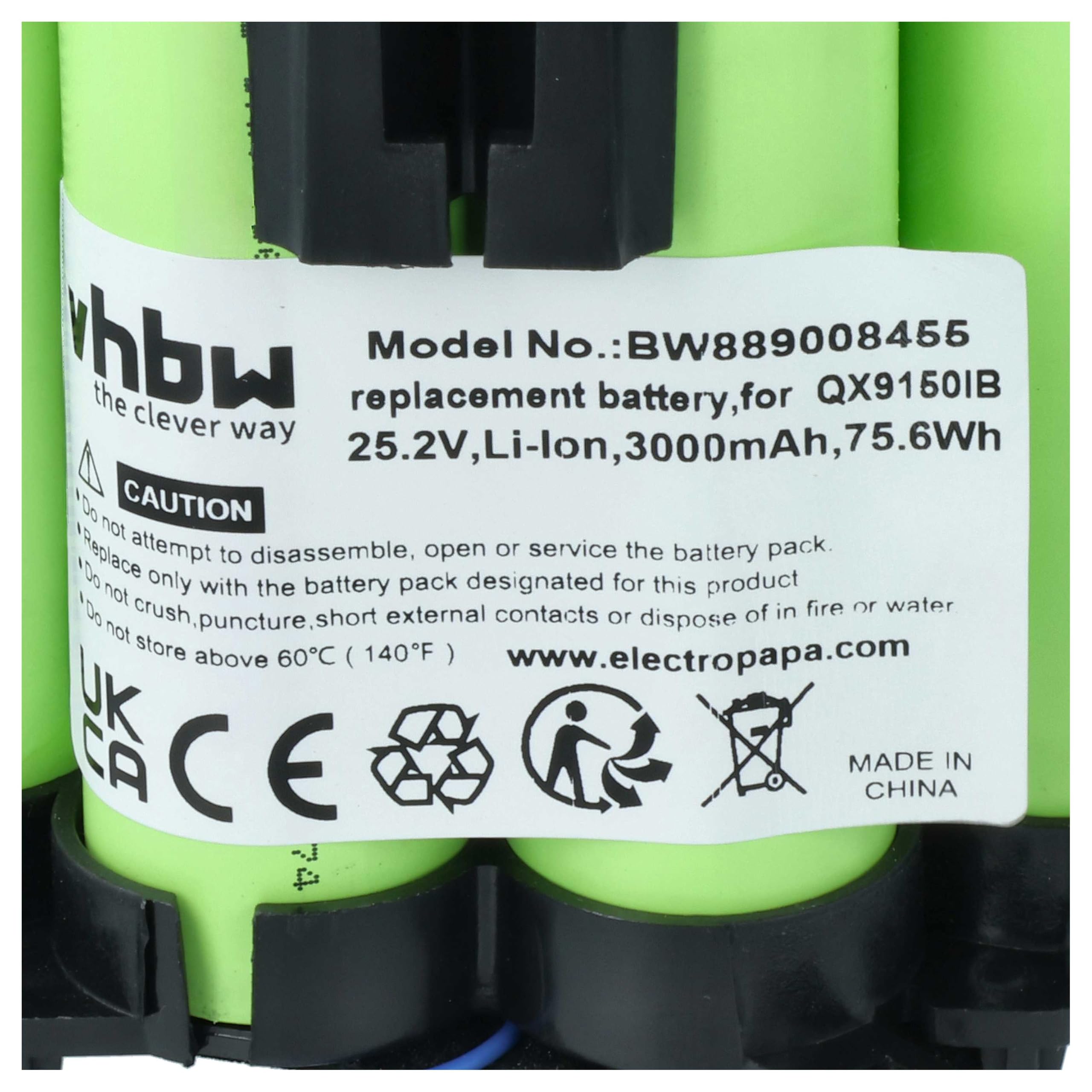vhbw Zamiennik baterii do AEG 4055542544, 4055478301, PANGU 7C-C, 140231463013, 40 55 54-2544 do odkurzacza (3000 mAh, 25,2 V, Li-Ion)